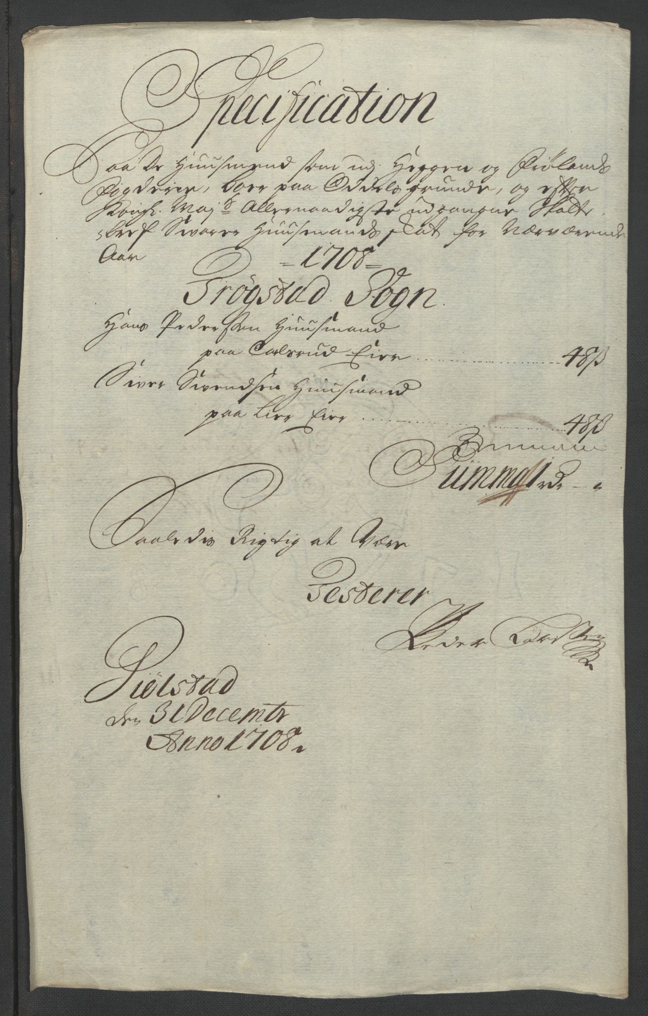 Rentekammeret inntil 1814, Reviderte regnskaper, Fogderegnskap, AV/RA-EA-4092/R07/L0300: Fogderegnskap Rakkestad, Heggen og Frøland, 1708, p. 101