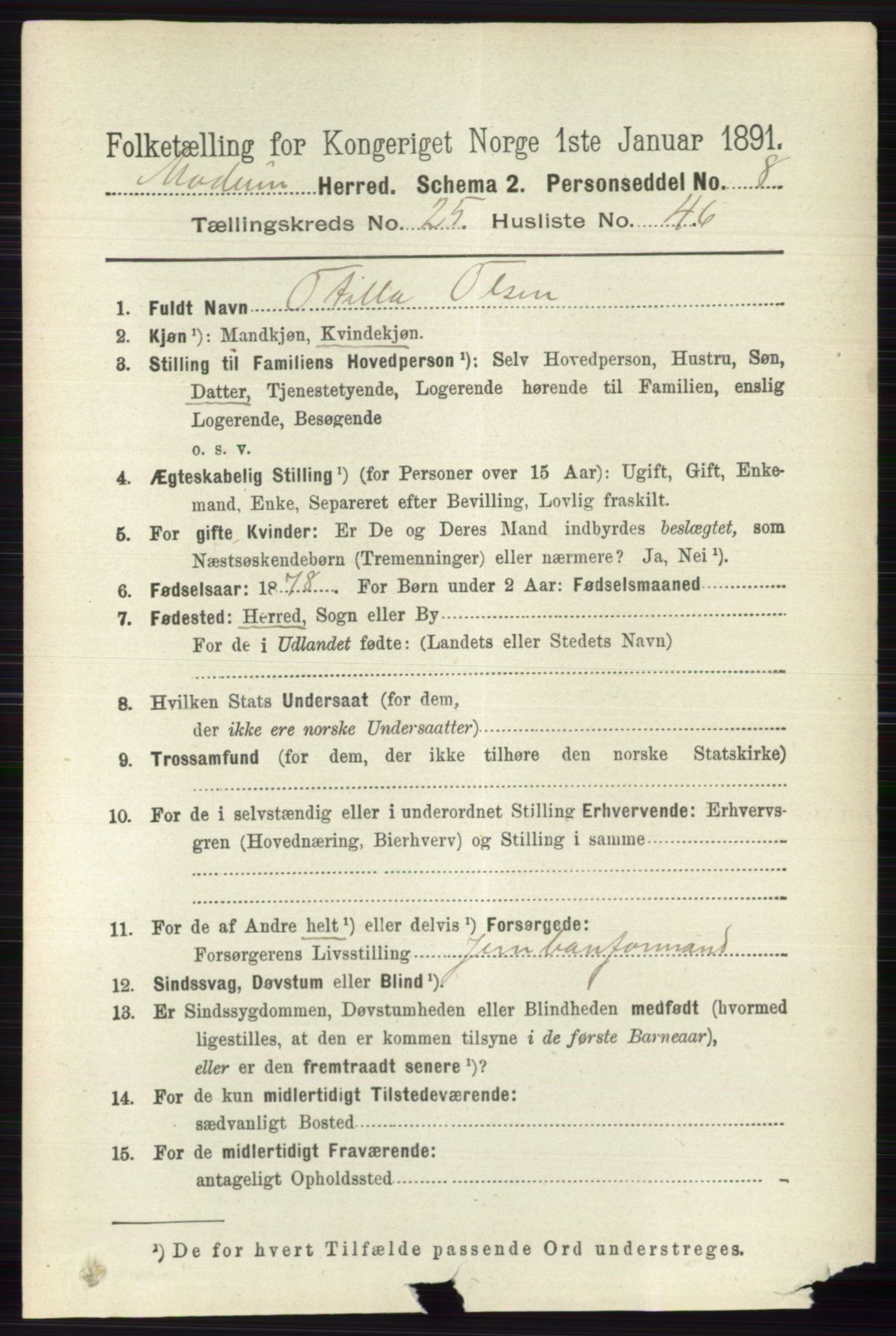 RA, 1891 census for 0623 Modum, 1891, p. 9313