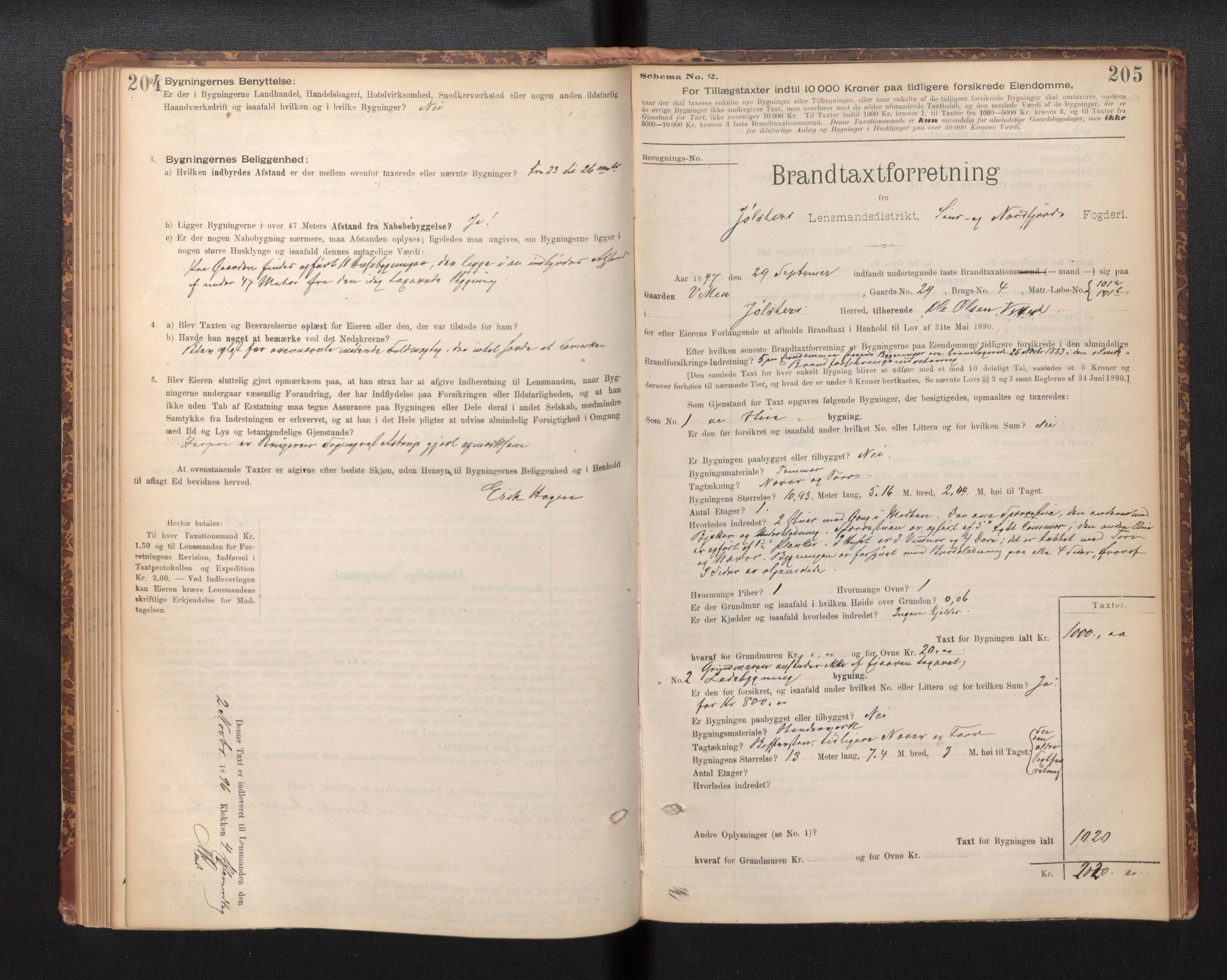 Lensmannen i Jølster, SAB/A-28701/0012/L0004: Branntakstprotokoll, skjematakst, 1895-1923, p. 204-205