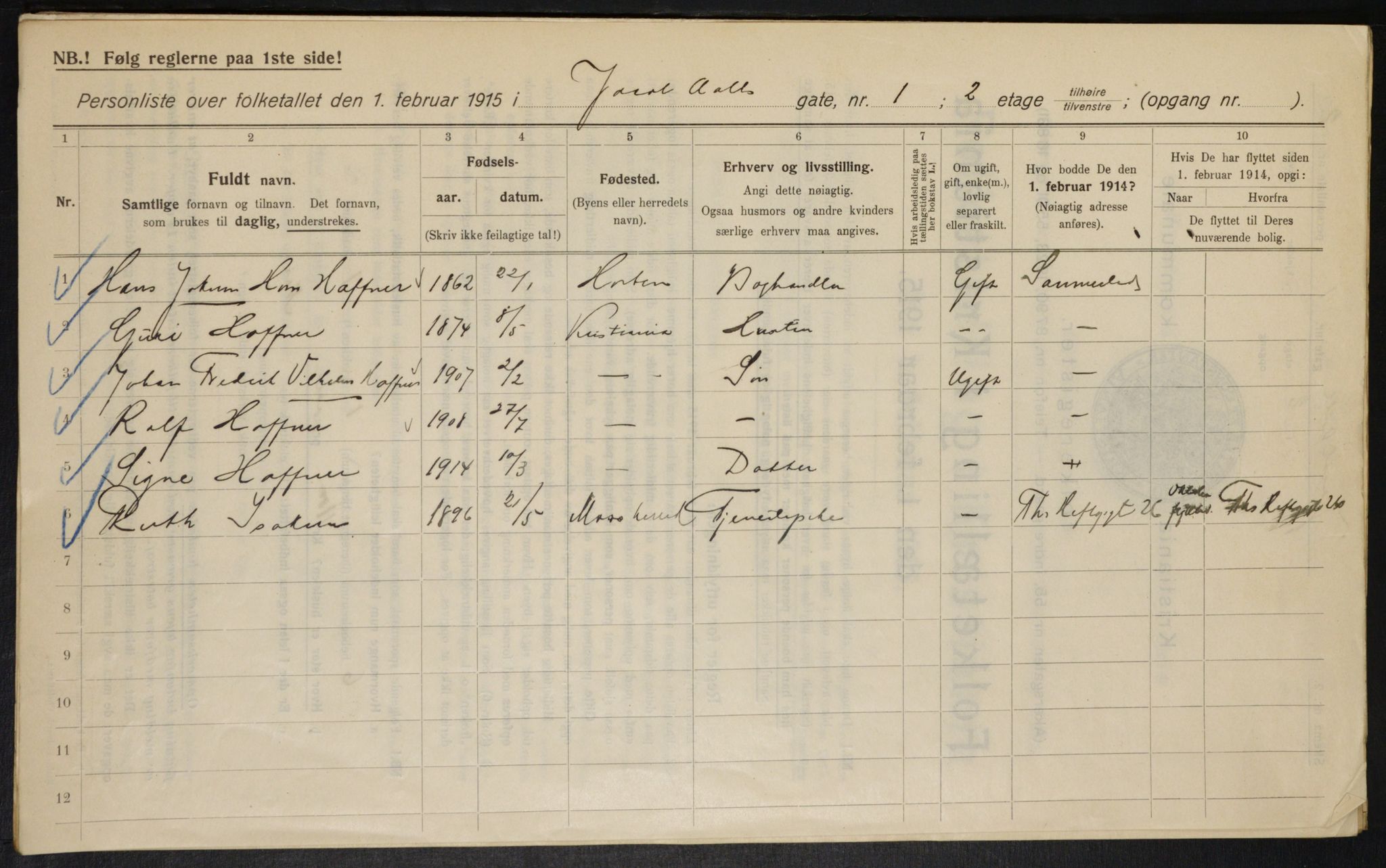 OBA, Municipal Census 1915 for Kristiania, 1915, p. 44172