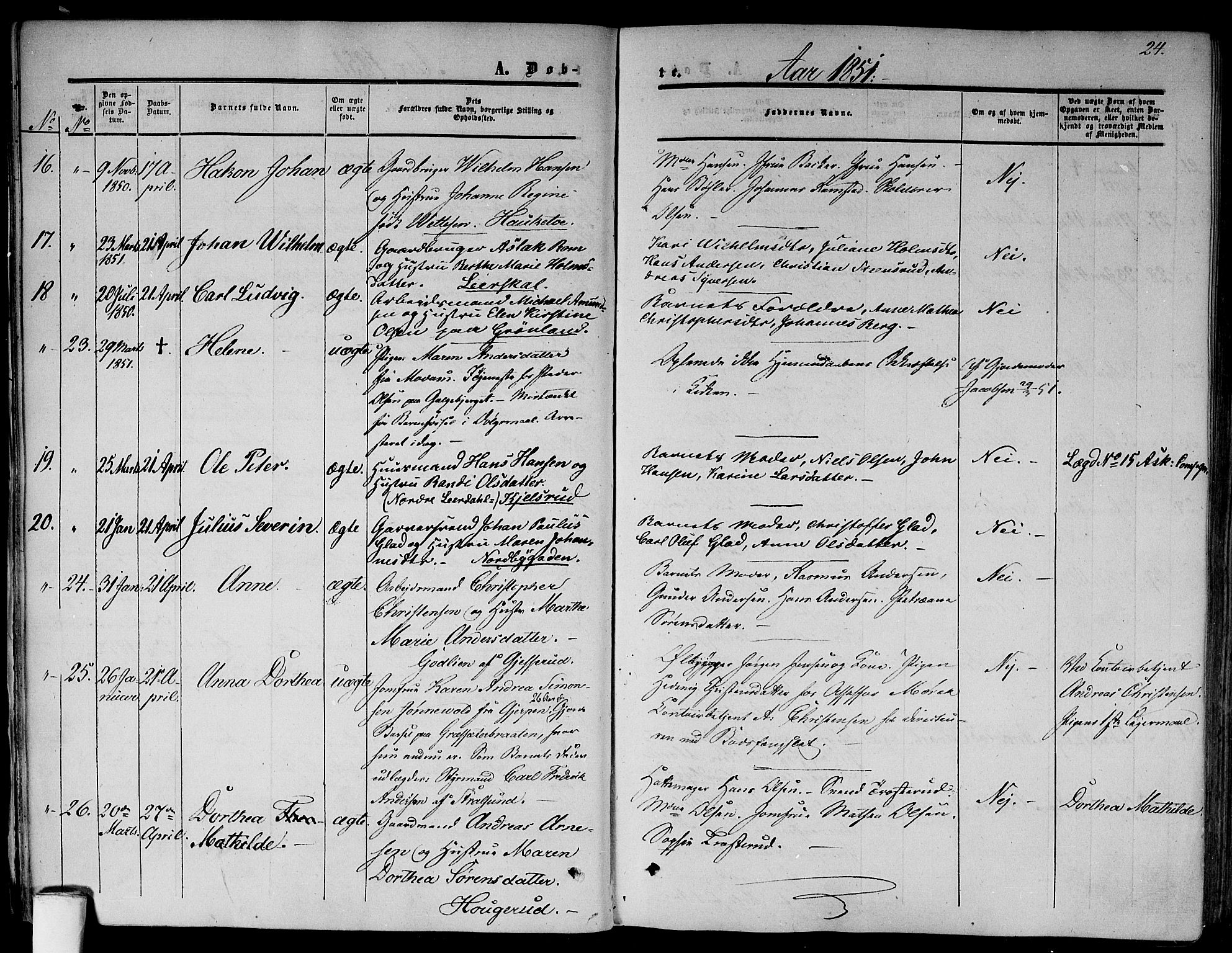 Gamlebyen prestekontor Kirkebøker, SAO/A-10884/F/Fa/L0004: Parish register (official) no. 4, 1850-1857, p. 24