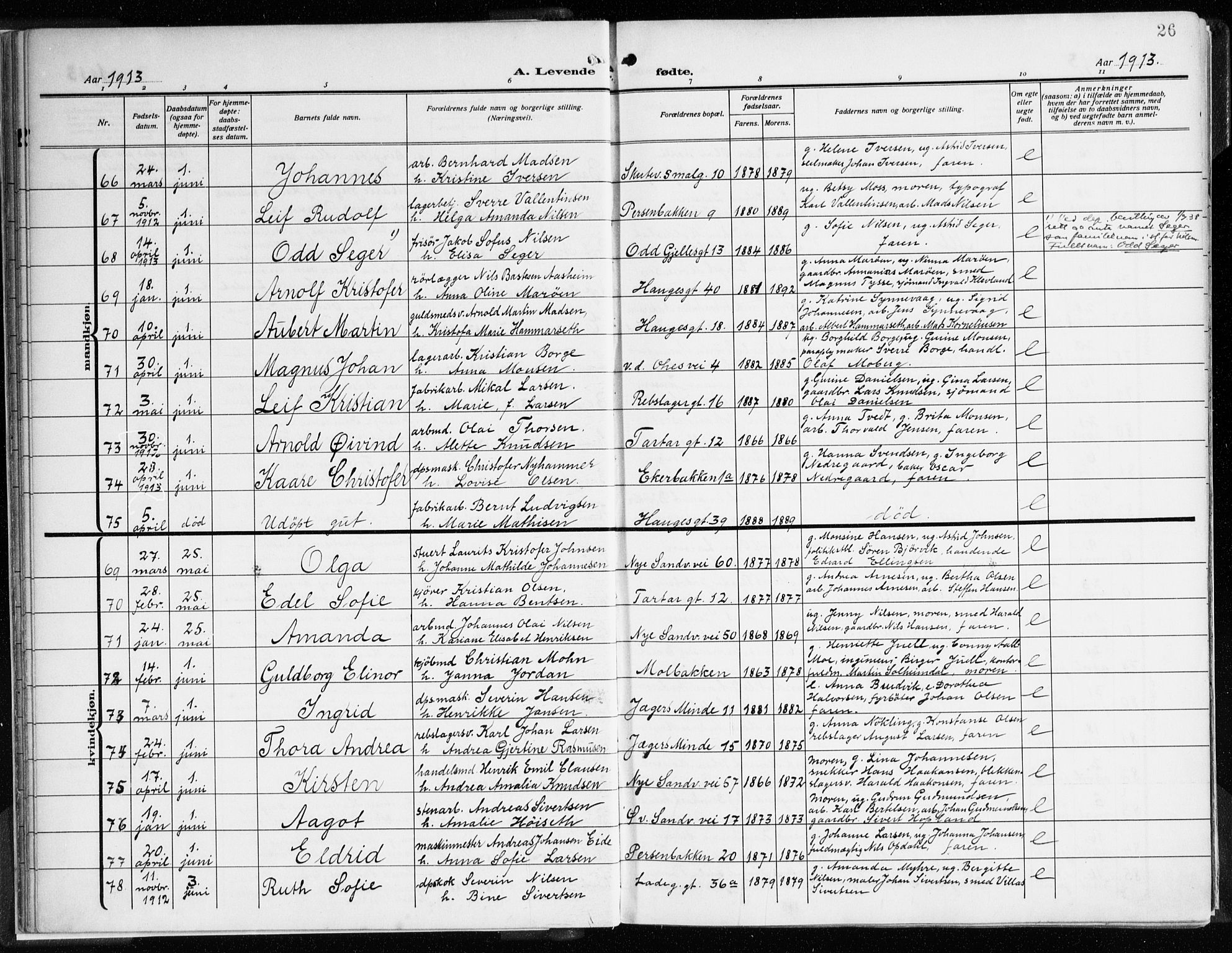 Sandviken Sokneprestembete, AV/SAB-A-77601/H/Ha/L0007: Parish register (official) no. B 4, 1912-1924, p. 26