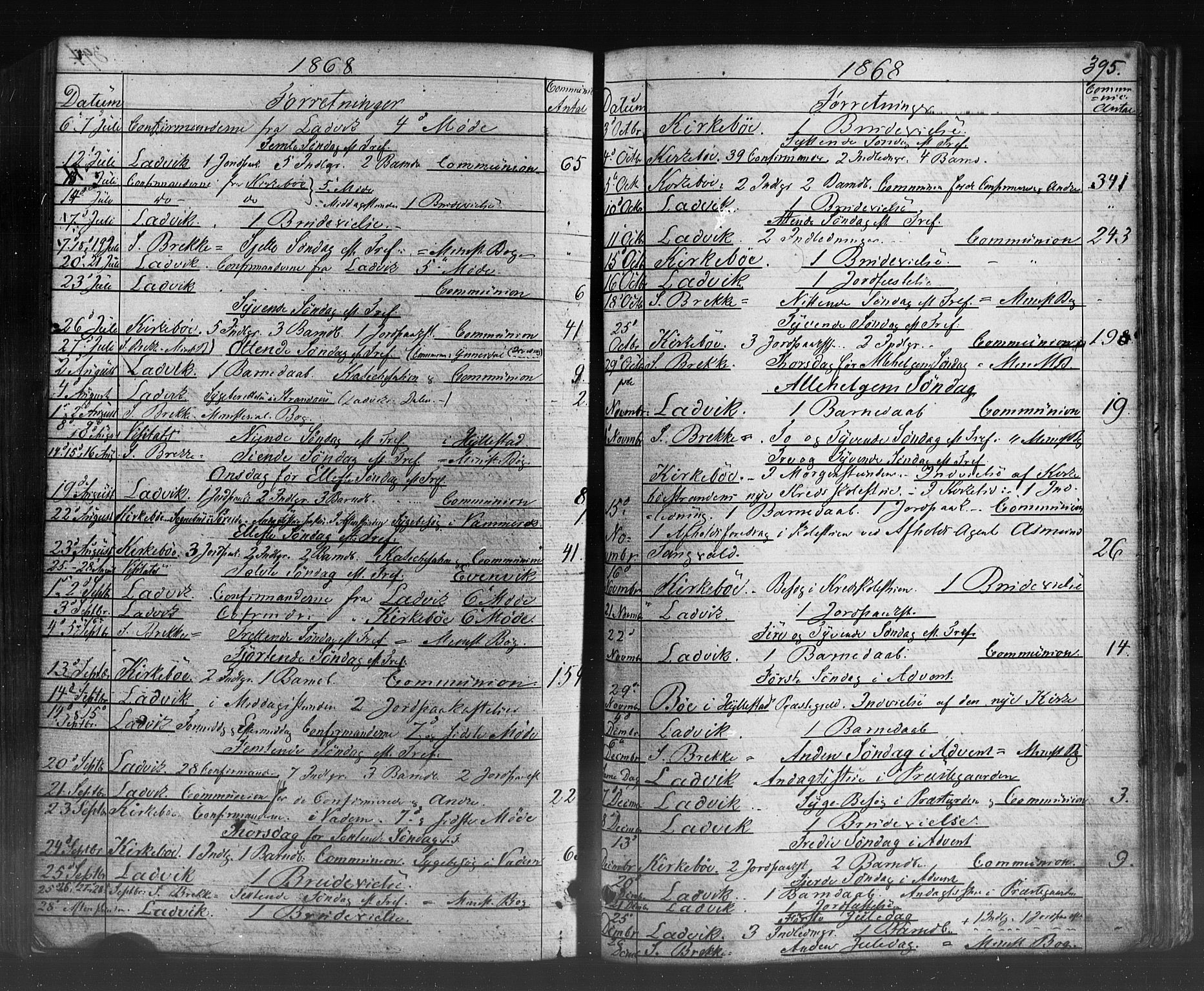 Lavik sokneprestembete, AV/SAB-A-80901: Parish register (official) no. A 4, 1864-1881, p. 395