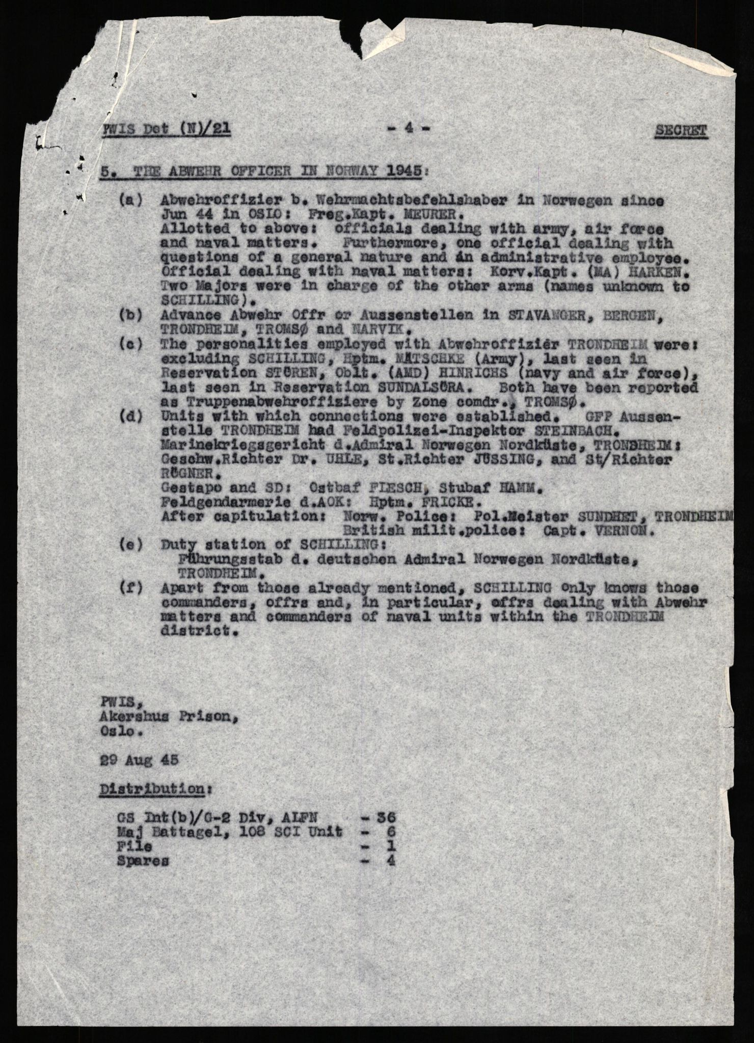 Forsvaret, Forsvarets overkommando II, RA/RAFA-3915/D/Db/L0029: CI Questionaires. Tyske okkupasjonsstyrker i Norge. Tyskere., 1945-1946, p. 200