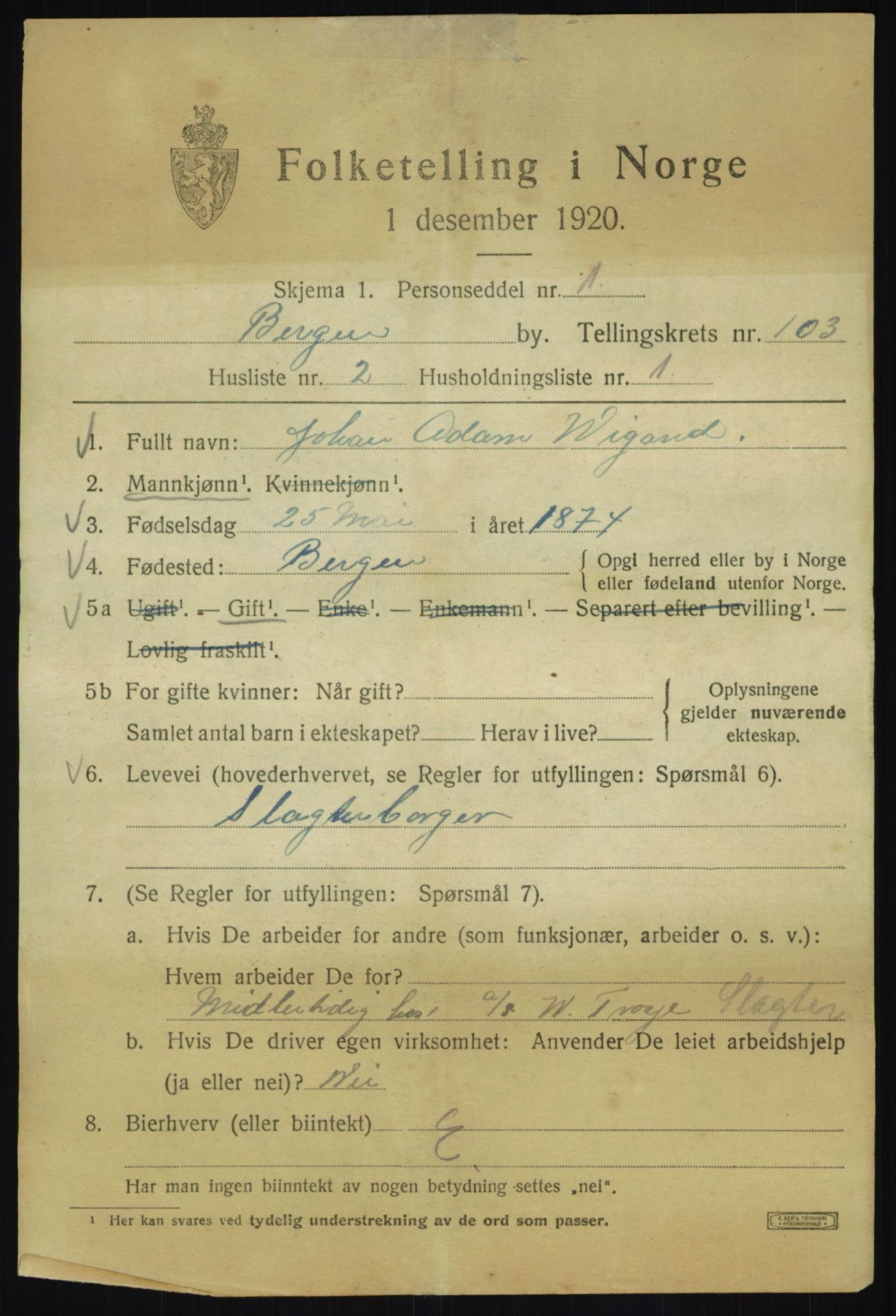 SAB, 1920 census for Bergen, 1920, p. 179246