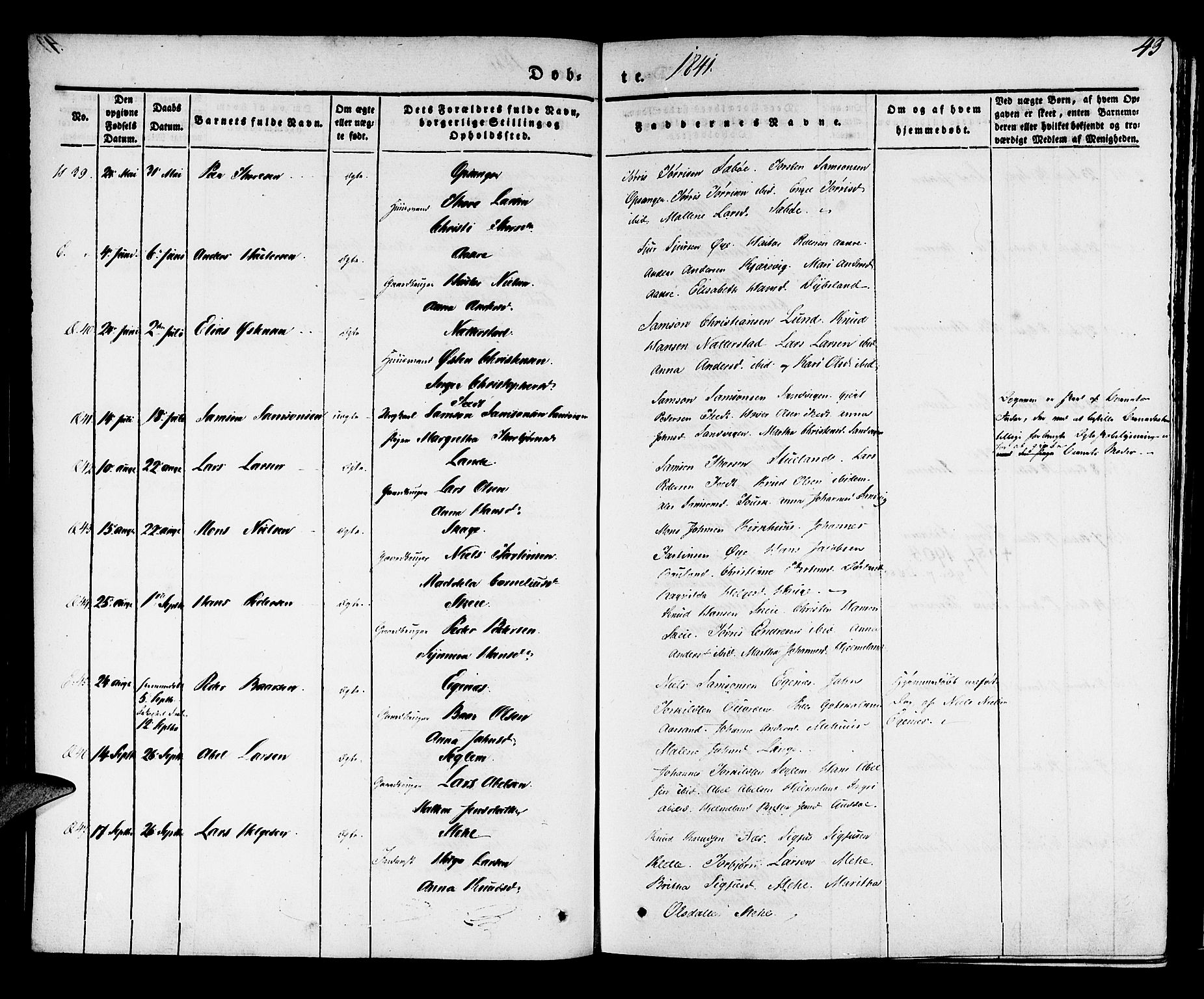 Kvinnherad sokneprestembete, SAB/A-76401/H/Haa: Parish register (official) no. A 6, 1835-1843, p. 43