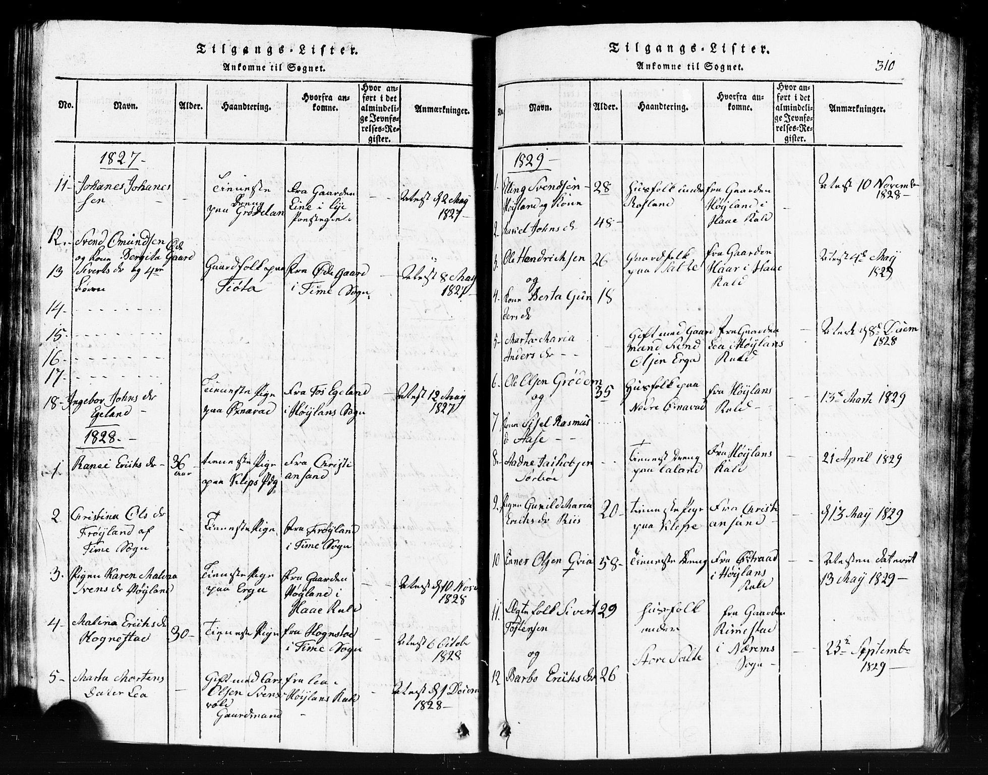 Klepp sokneprestkontor, SAST/A-101803/001/3/30BB/L0001: Parish register (copy) no.  B 1, 1816-1859, p. 310