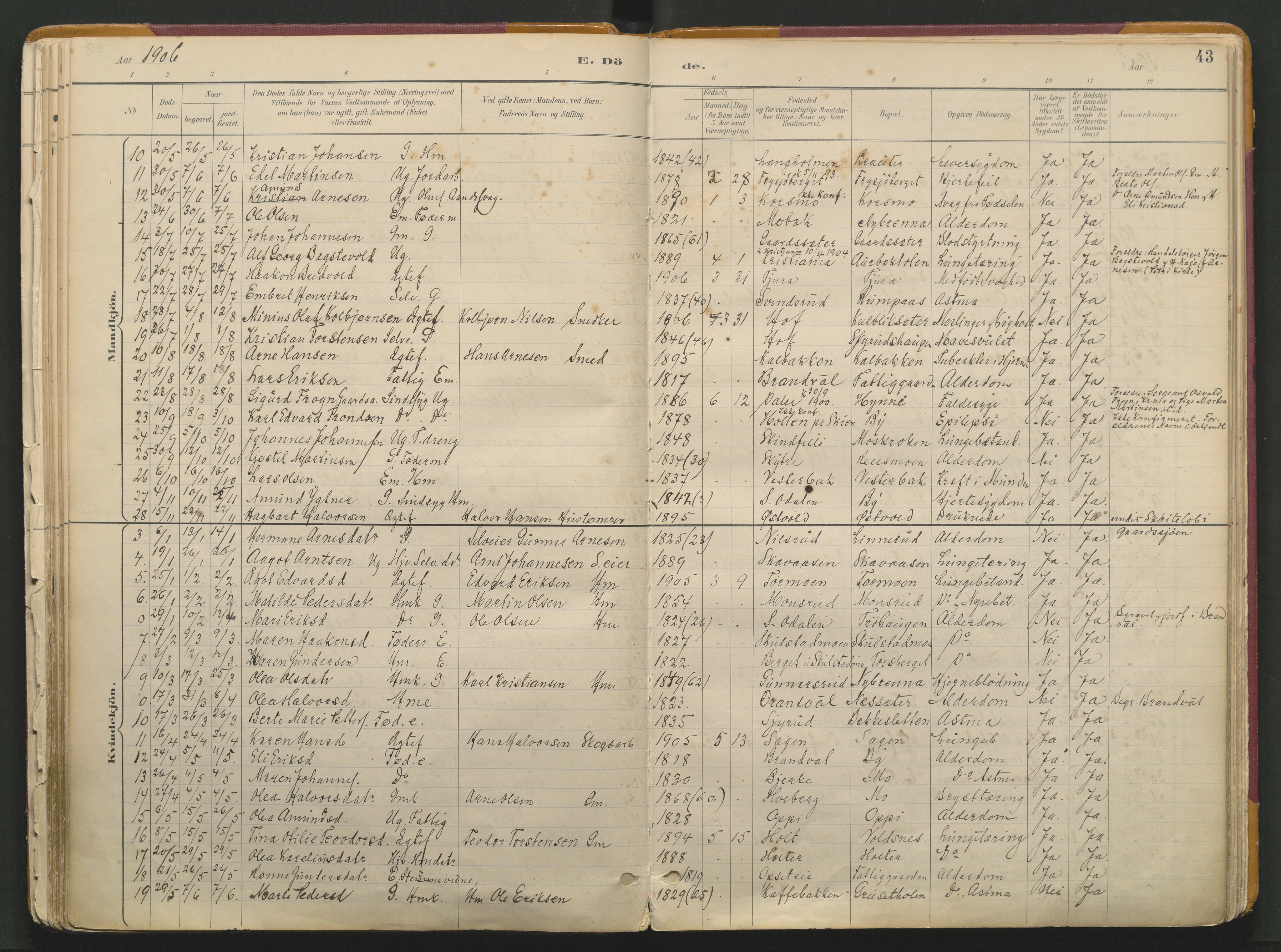 Grue prestekontor, AV/SAH-PREST-036/H/Ha/Haa/L0017: Parish register (official) no. 17, 1892-1936, p. 43