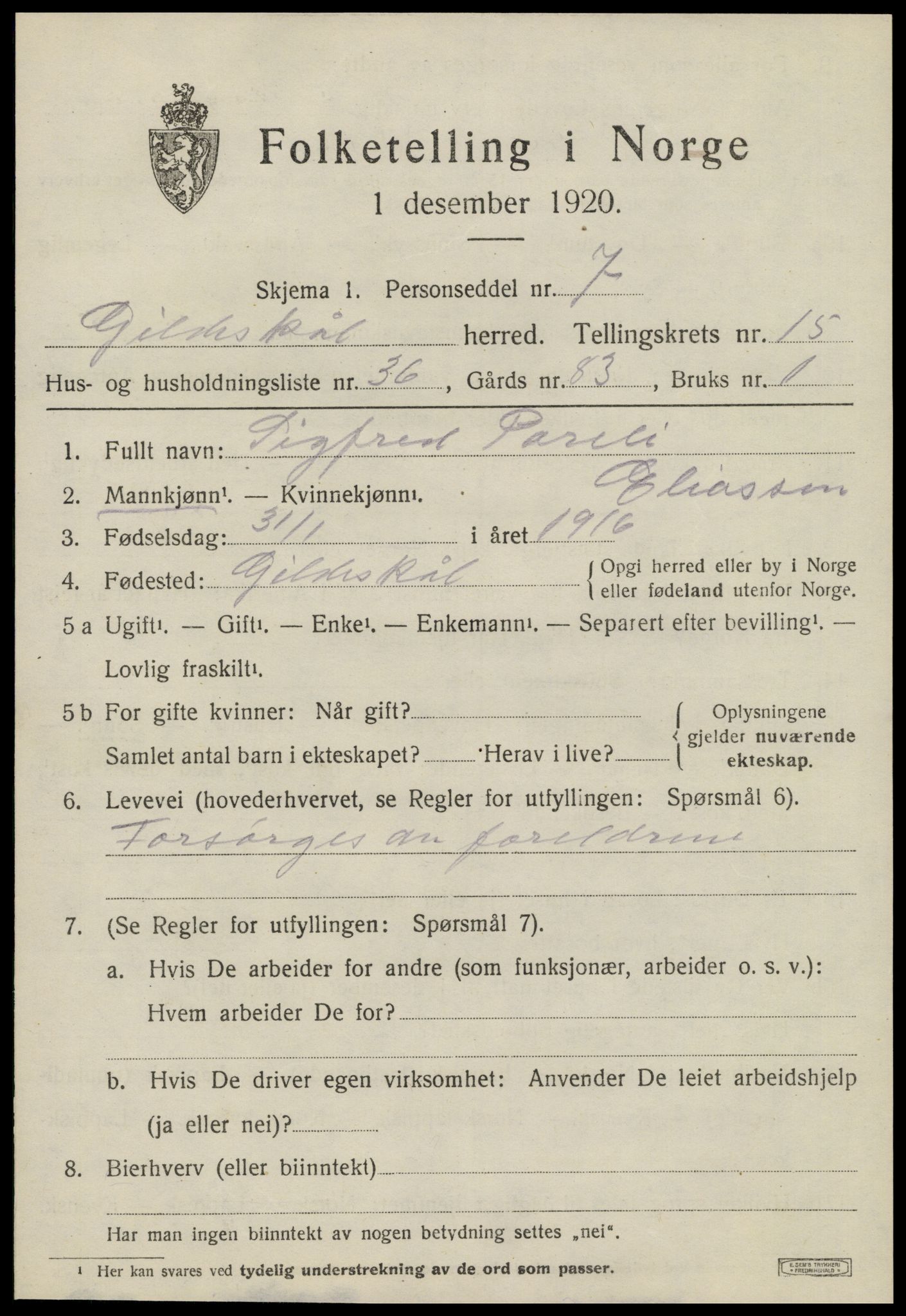 SAT, 1920 census for Gildeskål, 1920, p. 10174