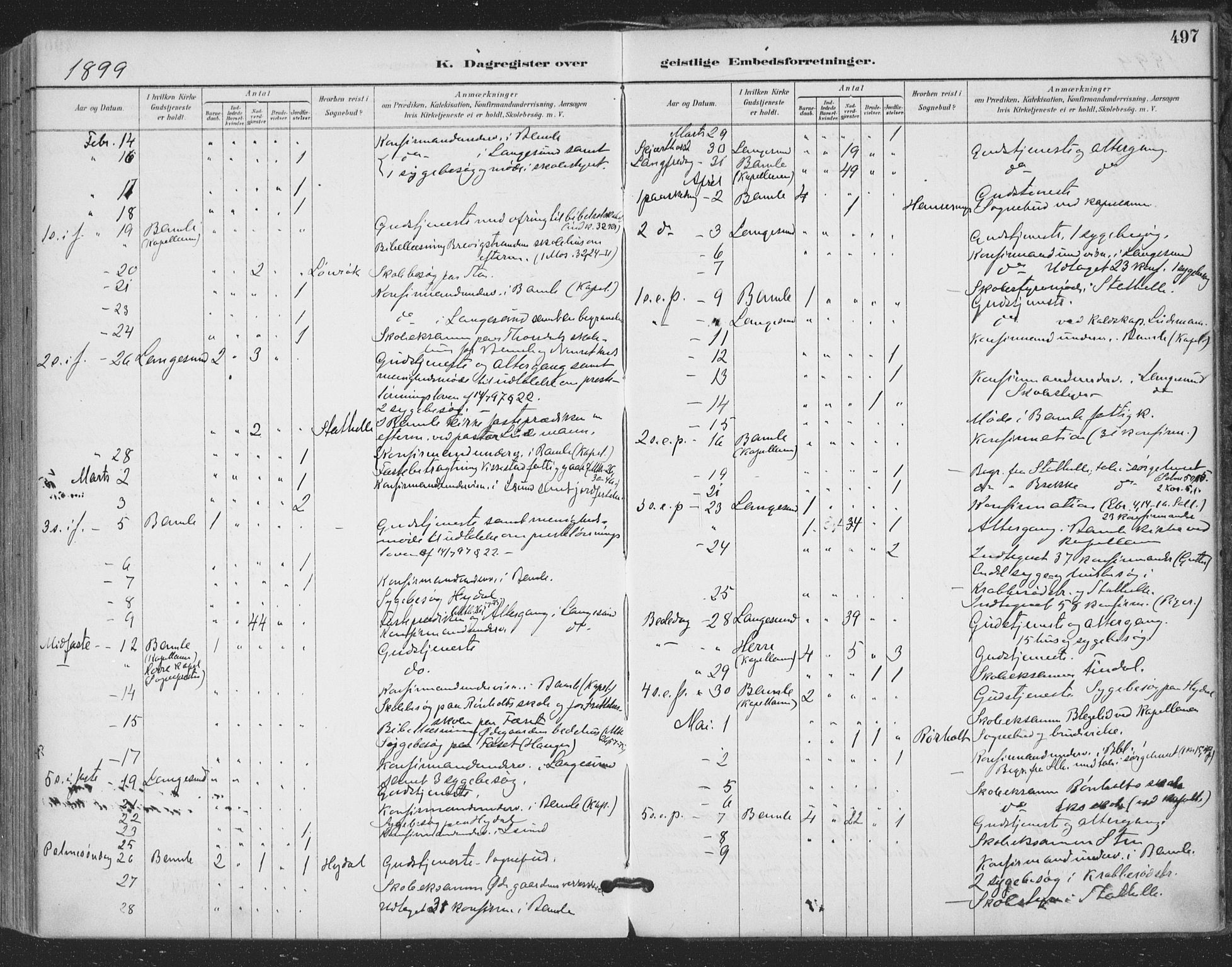 Bamble kirkebøker, AV/SAKO-A-253/F/Fa/L0008: Parish register (official) no. I 8, 1888-1900, p. 497