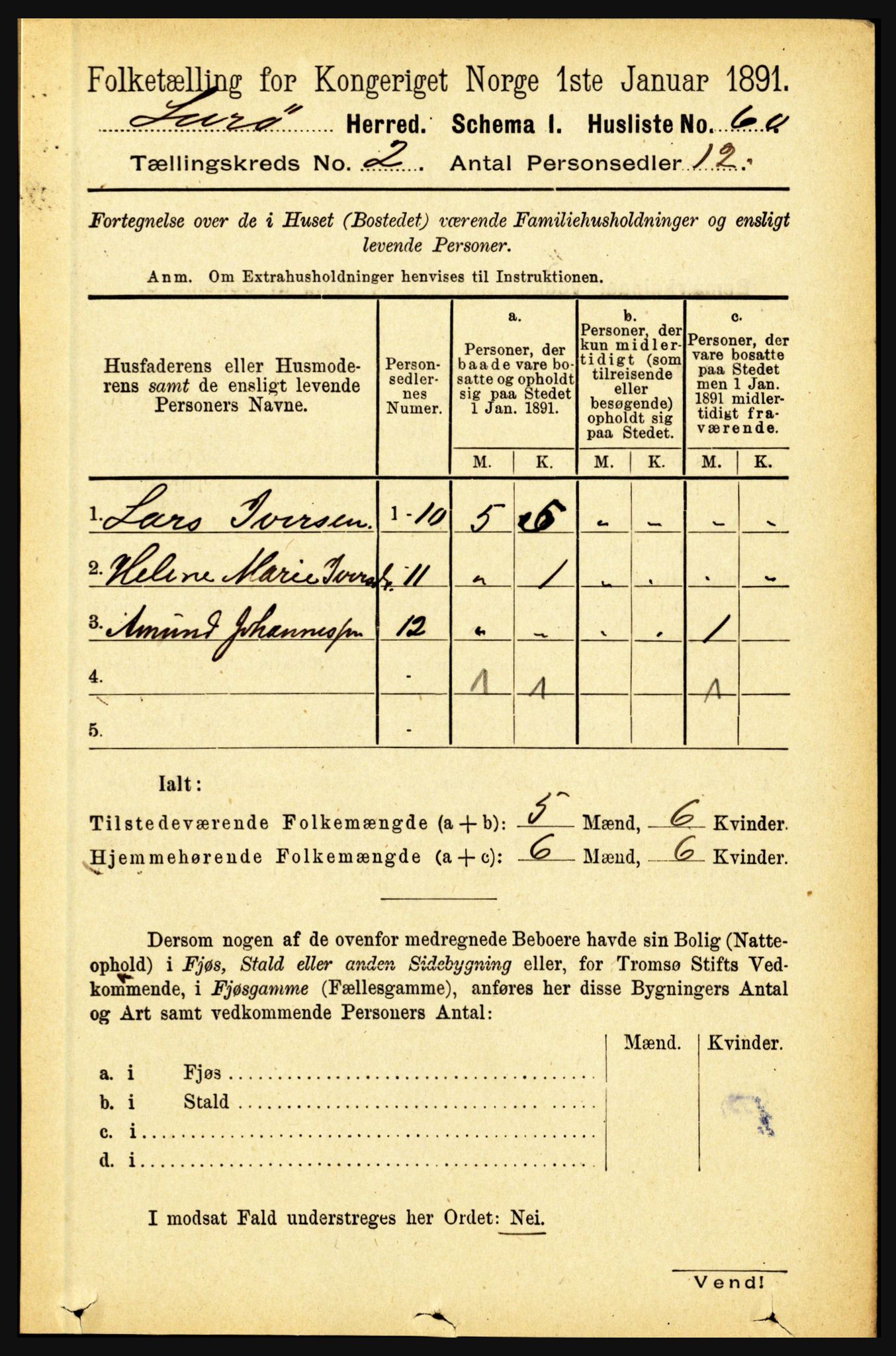 RA, 1891 census for 1834 Lurøy, 1891, p. 716