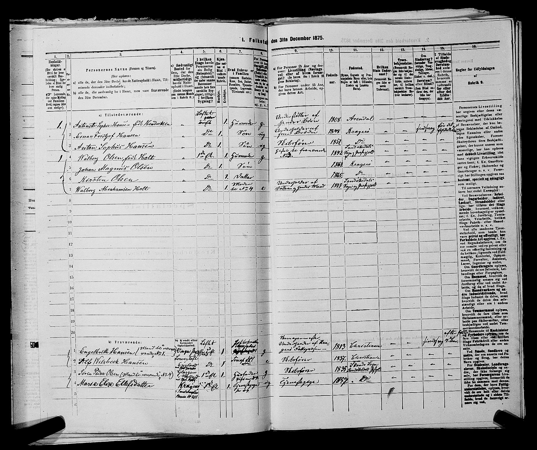 SAKO, 1875 census for 0801P Kragerø, 1875, p. 292