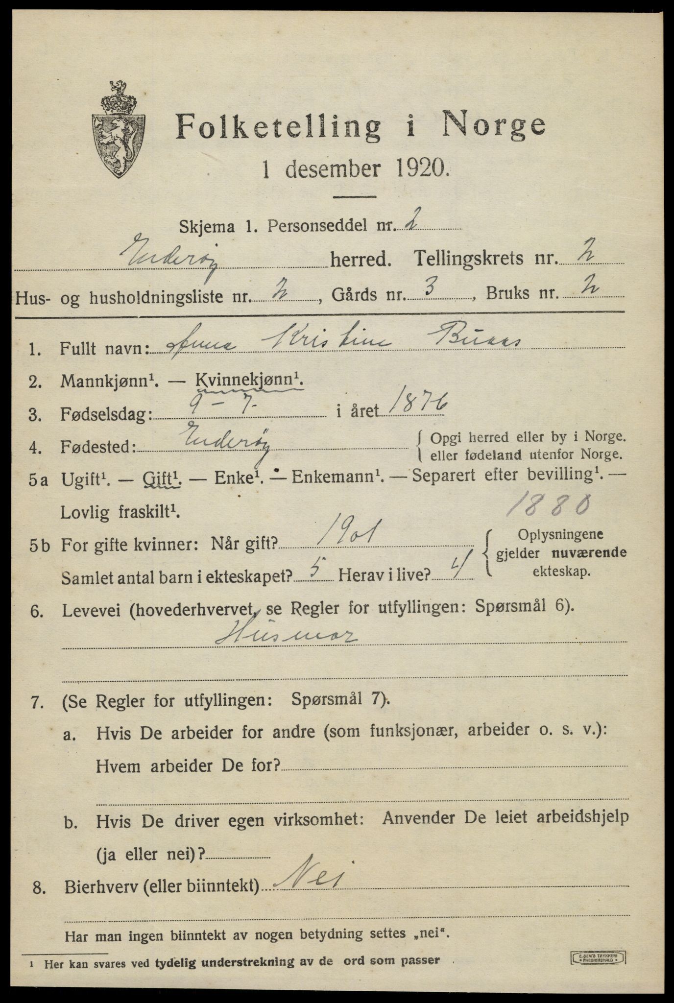 SAT, 1920 census for Inderøy, 1920, p. 1857