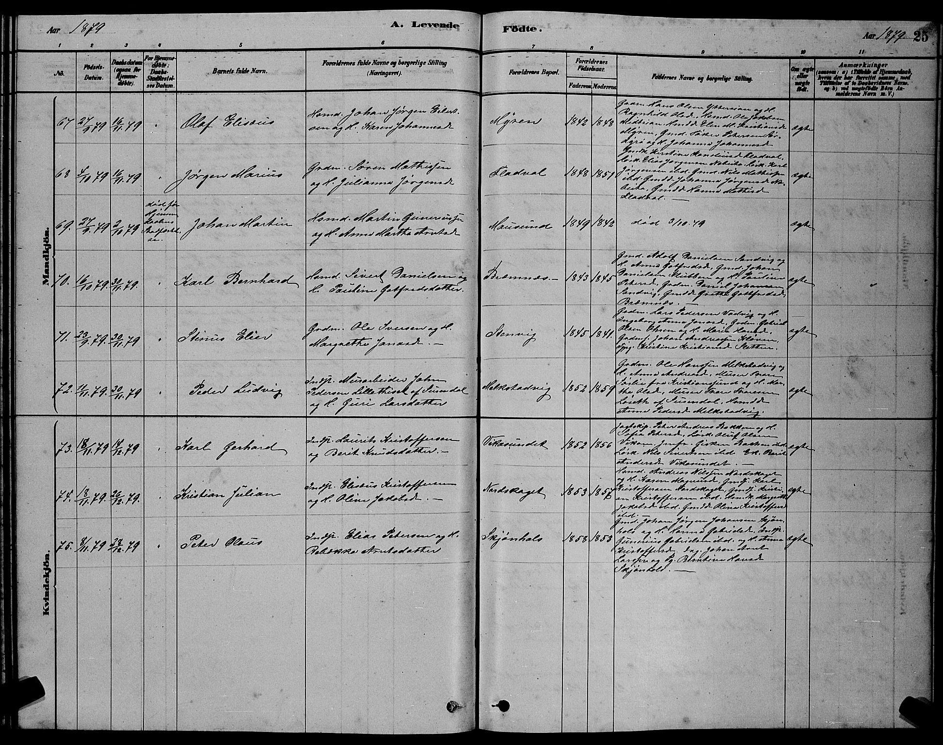 Ministerialprotokoller, klokkerbøker og fødselsregistre - Sør-Trøndelag, SAT/A-1456/640/L0585: Parish register (copy) no. 640C03, 1878-1891, p. 25