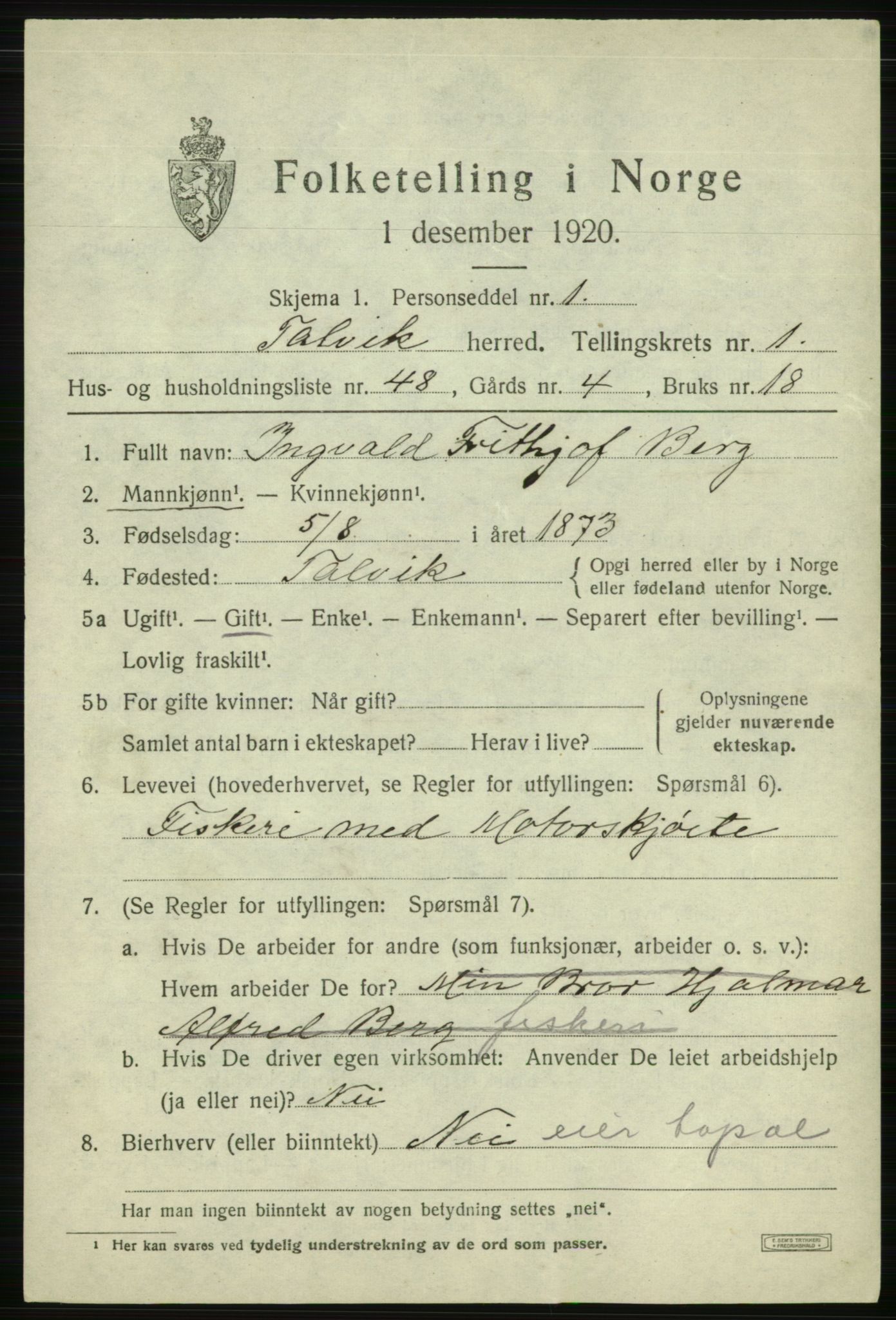 SATØ, 1920 census for Talvik, 1920, p. 1536