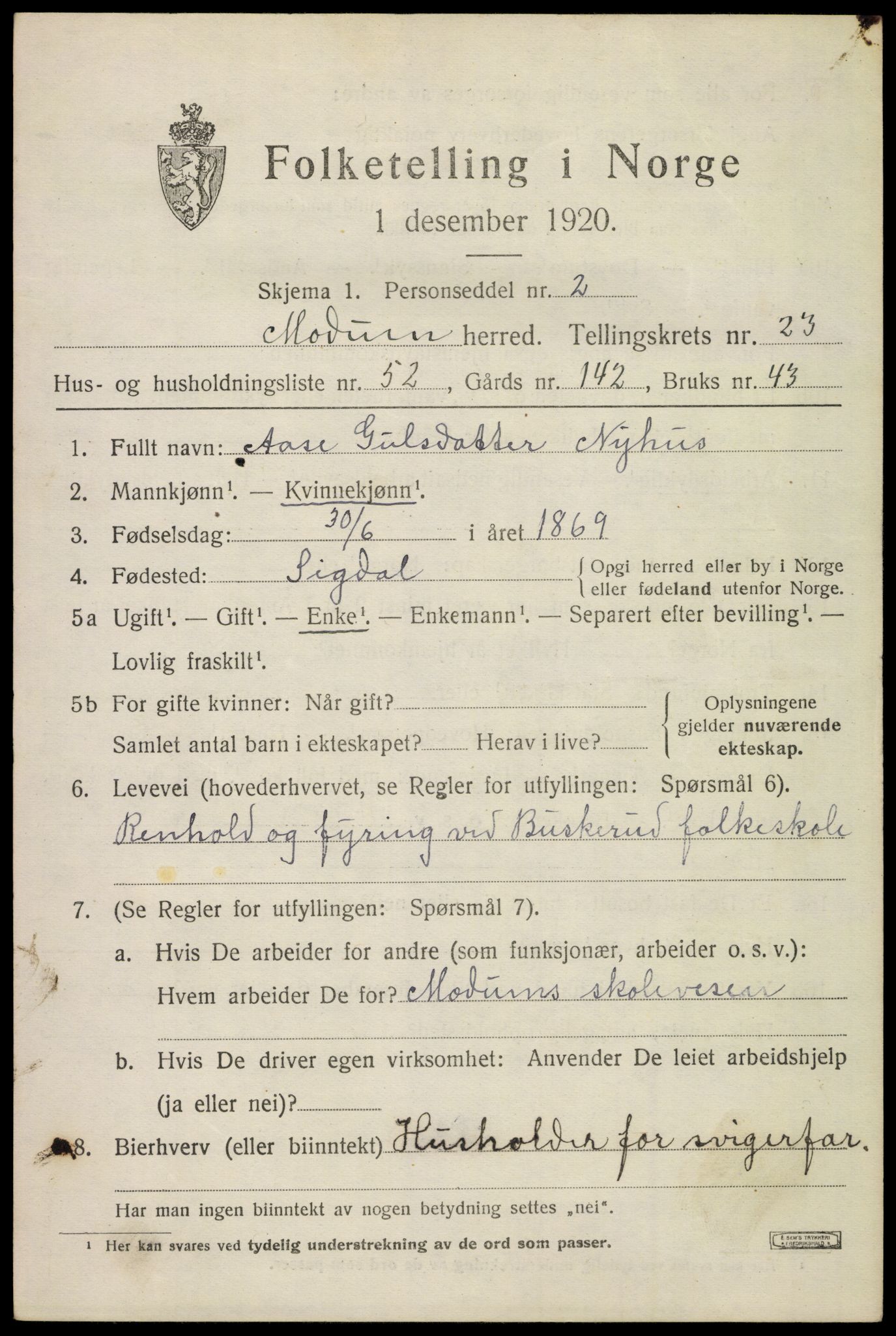 SAKO, 1920 census for Modum, 1920, p. 24293