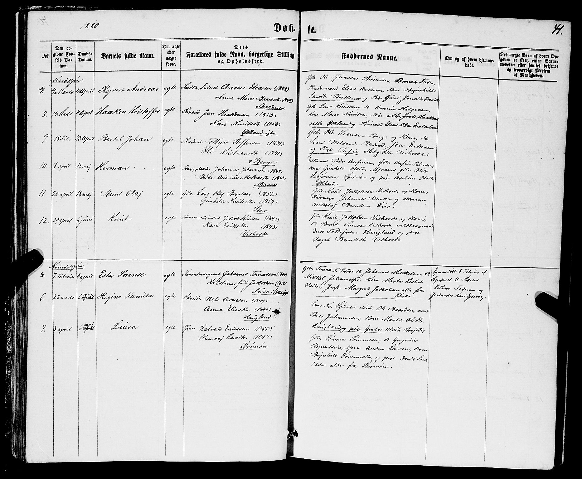 Sveio Sokneprestembete, SAB/A-78501/H/Hab: Parish register (copy) no. B 1, 1864-1886, p. 41