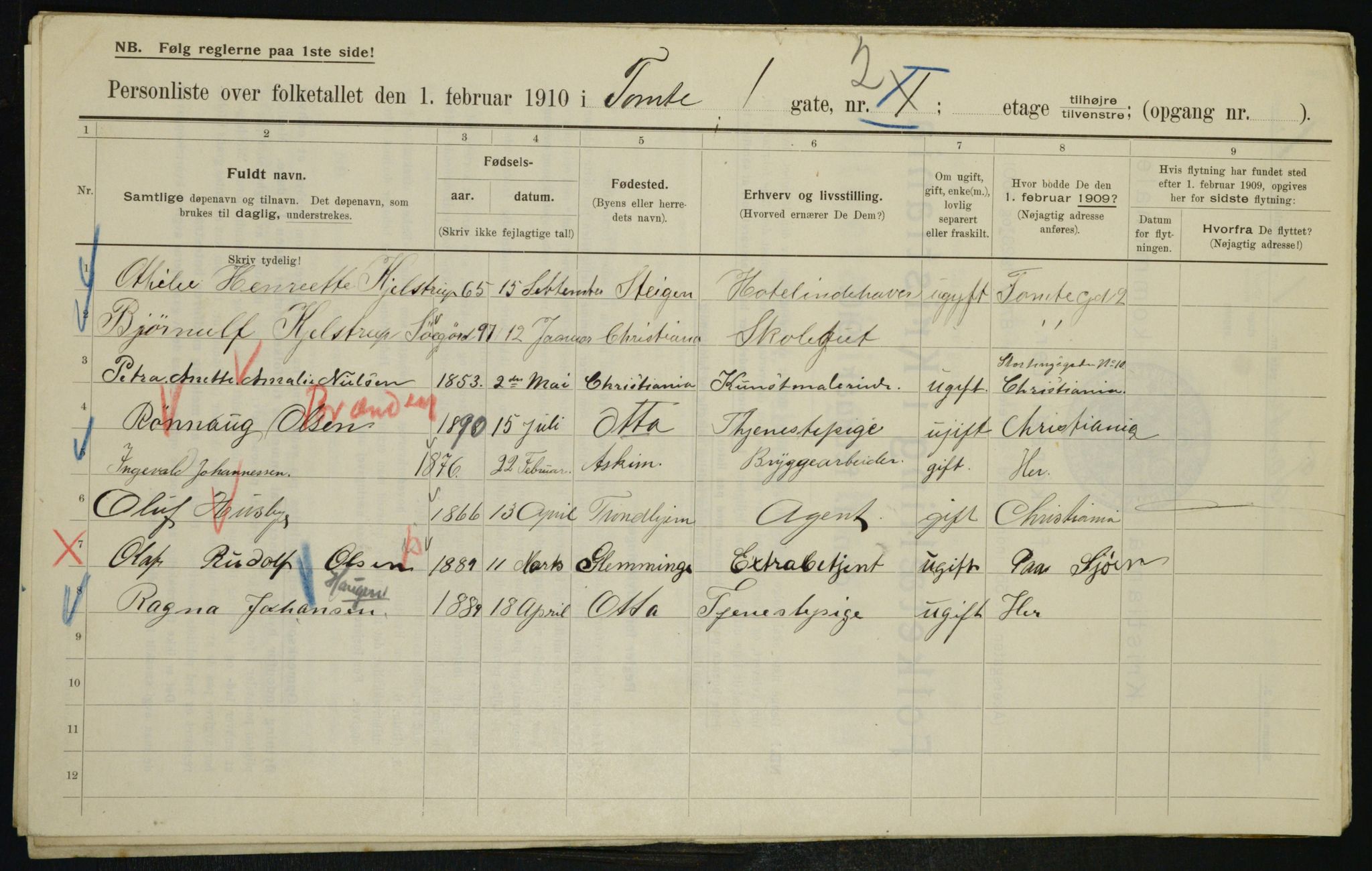 OBA, Municipal Census 1910 for Kristiania, 1910, p. 107638