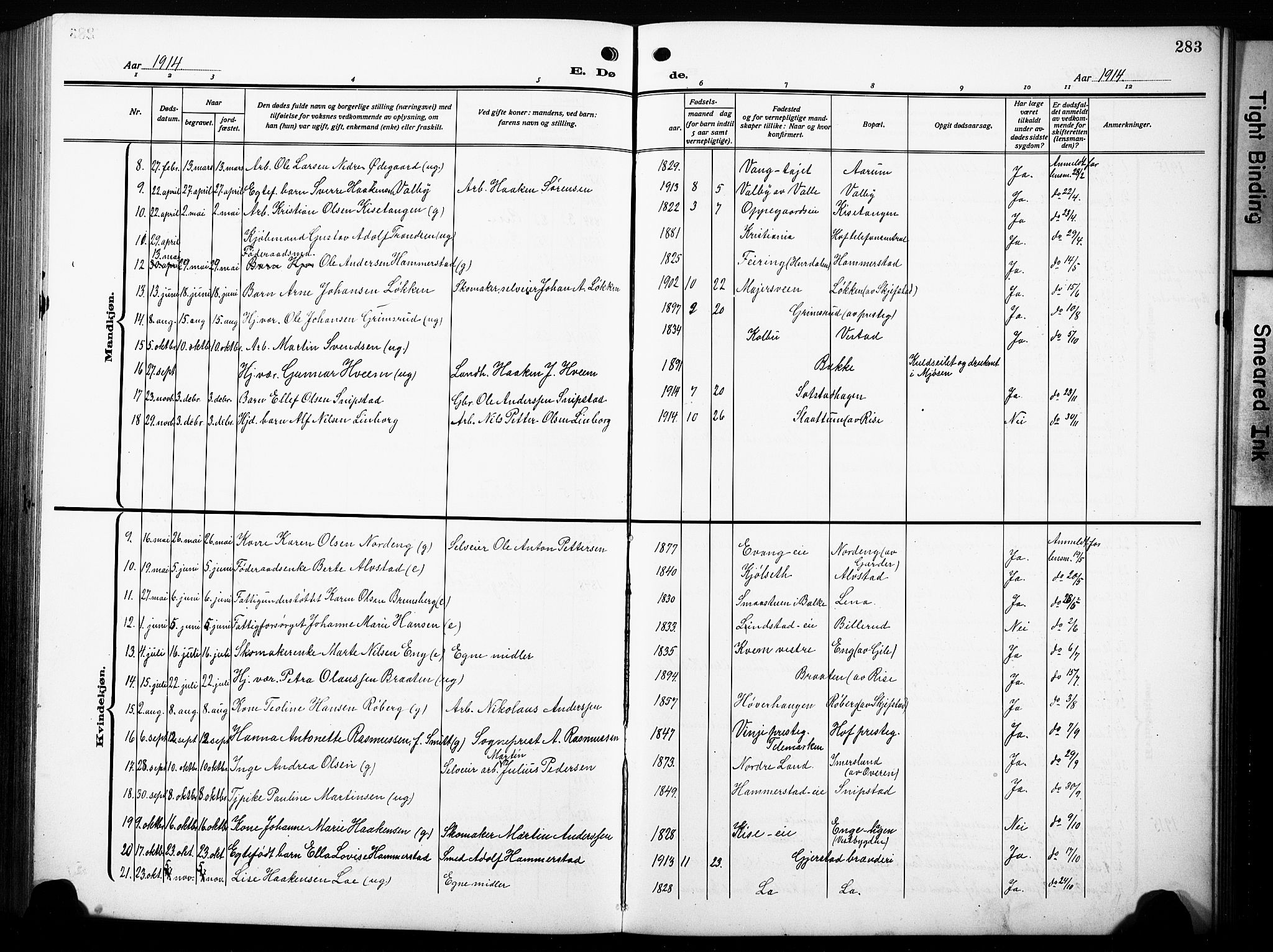 Østre Toten prestekontor, SAH/PREST-104/H/Ha/Hab/L0010: Parish register (copy) no. 10, 1912-1933, p. 283