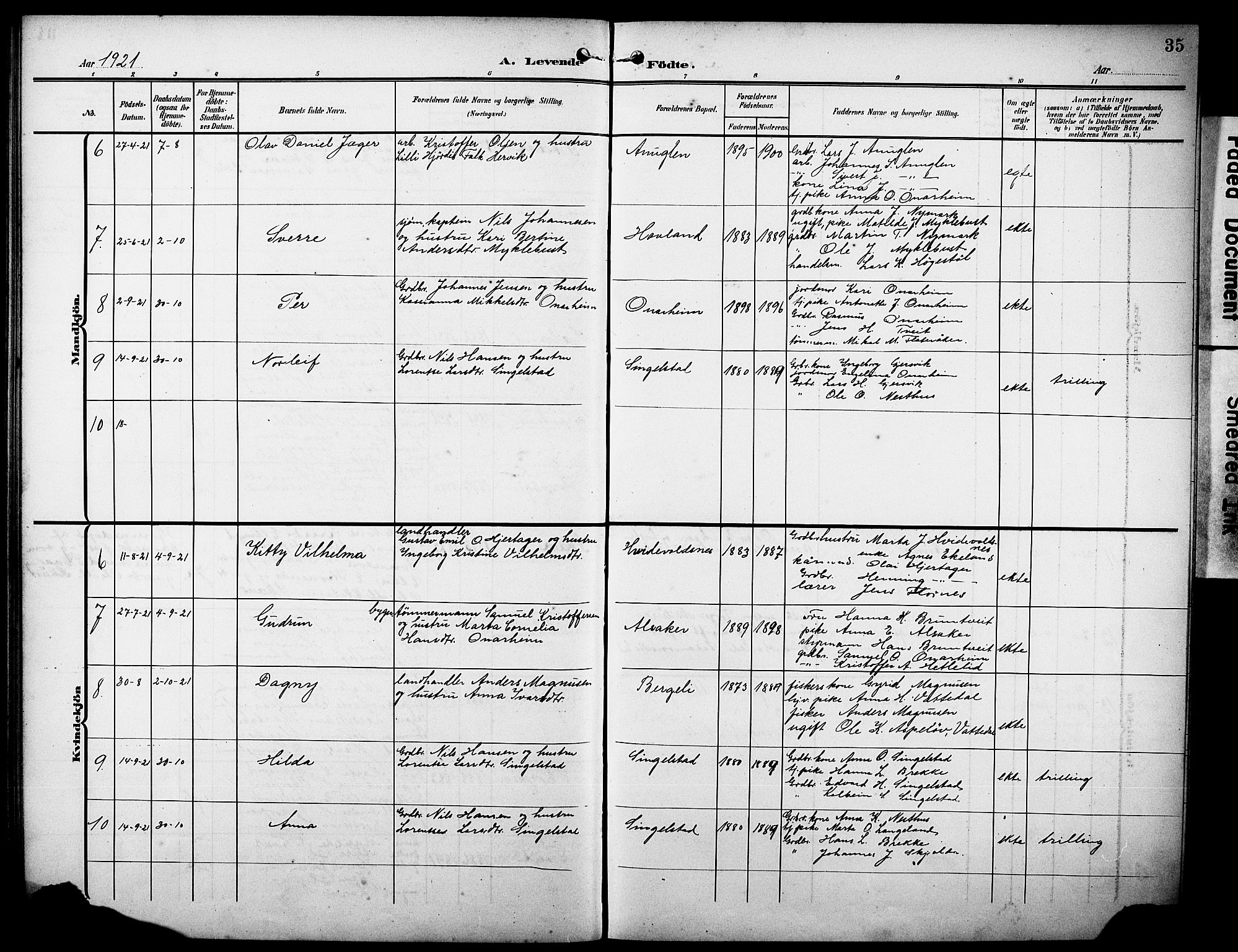 Tysnes sokneprestembete, AV/SAB-A-78601/H/Hab: Parish register (copy) no. C 3, 1908-1924, p. 35