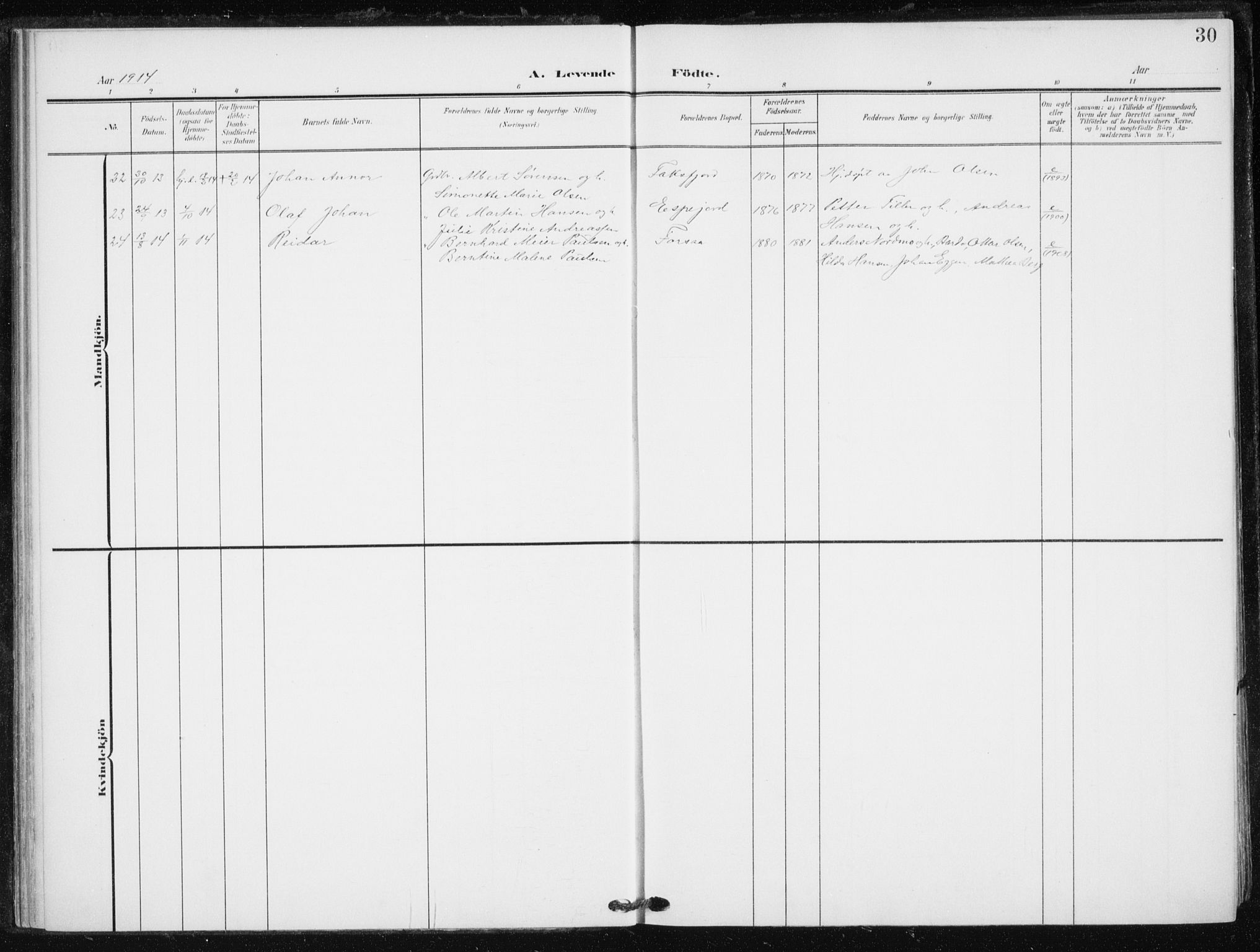 Tranøy sokneprestkontor, SATØ/S-1313/I/Ia/Iaa/L0013kirke: Parish register (official) no. 13, 1905-1922, p. 30