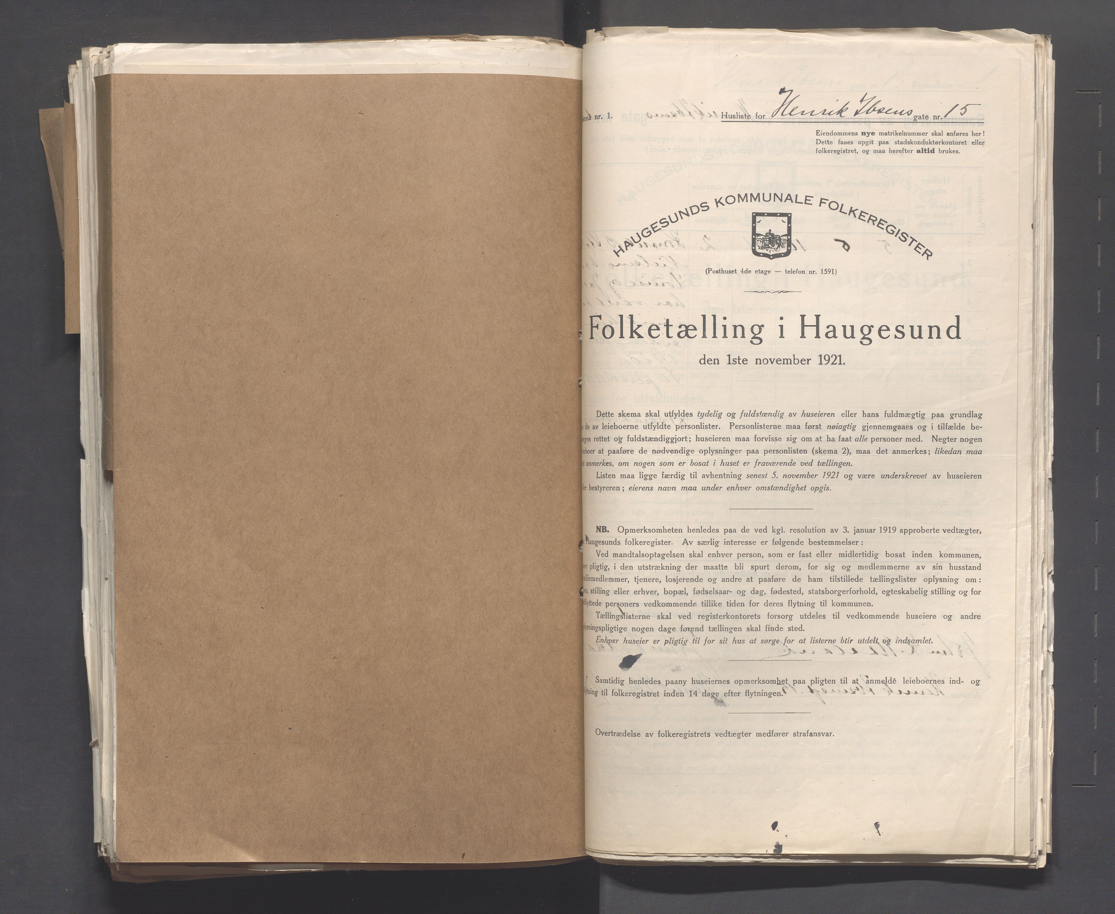 IKAR, Local census 1.11.1921 for Haugesund, 1921, p. 2179