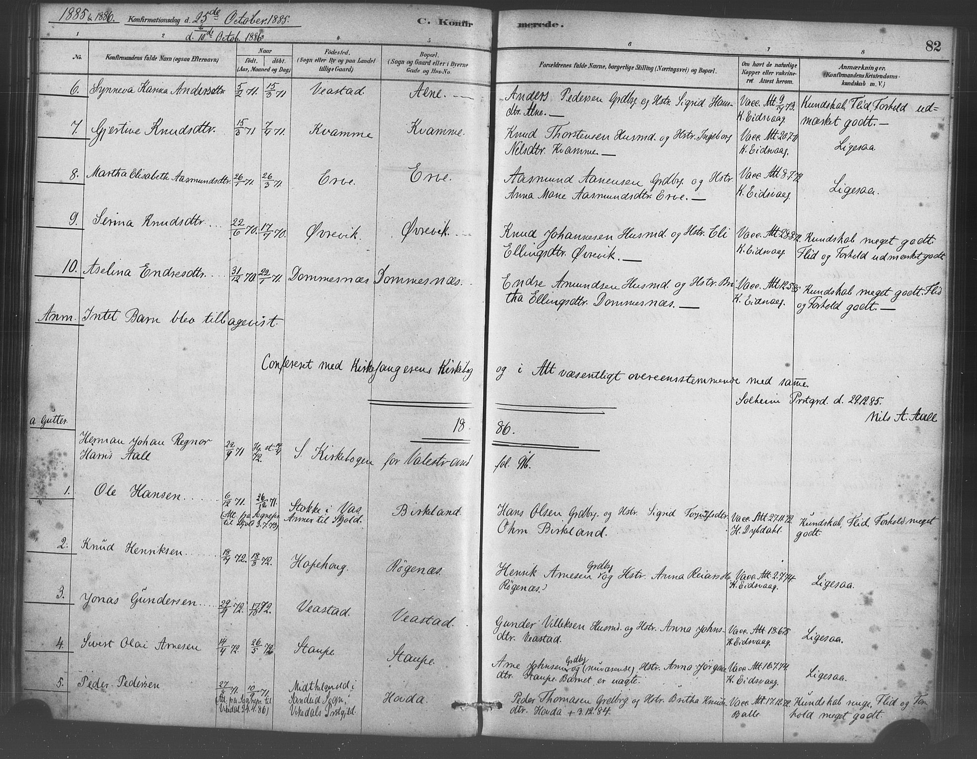 Sveio Sokneprestembete, SAB/A-78501/H/Haa: Parish register (official) no. D 1, 1878-1894, p. 82