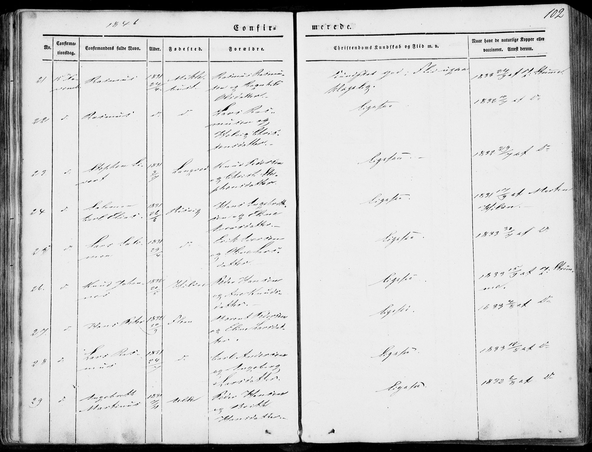 Ministerialprotokoller, klokkerbøker og fødselsregistre - Møre og Romsdal, SAT/A-1454/536/L0497: Parish register (official) no. 536A06, 1845-1865, p. 102