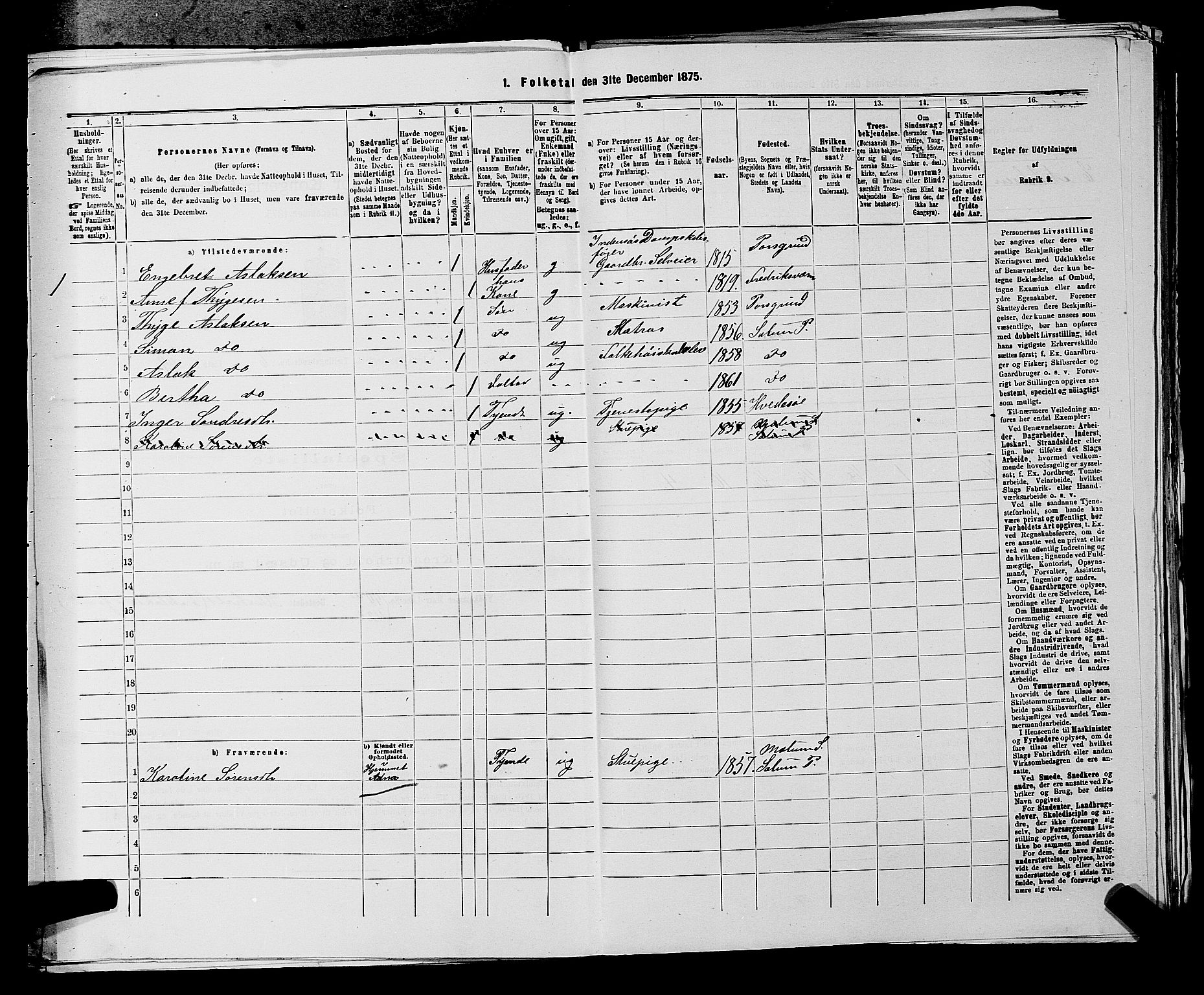 SAKO, 1875 census for 0818P Solum, 1875, p. 1079