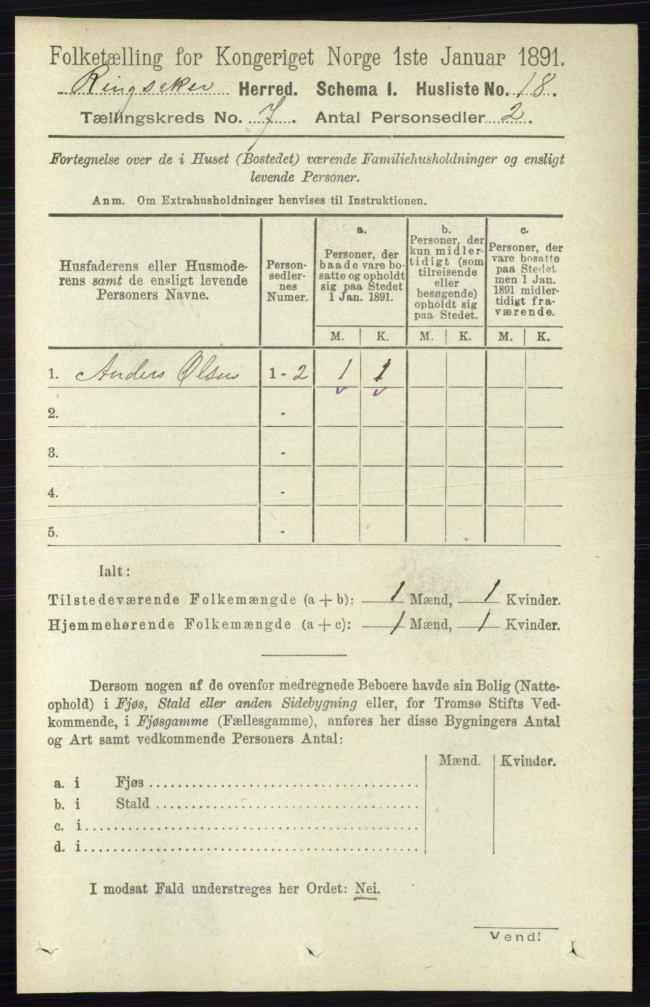 RA, 1891 census for 0412 Ringsaker, 1891, p. 3808