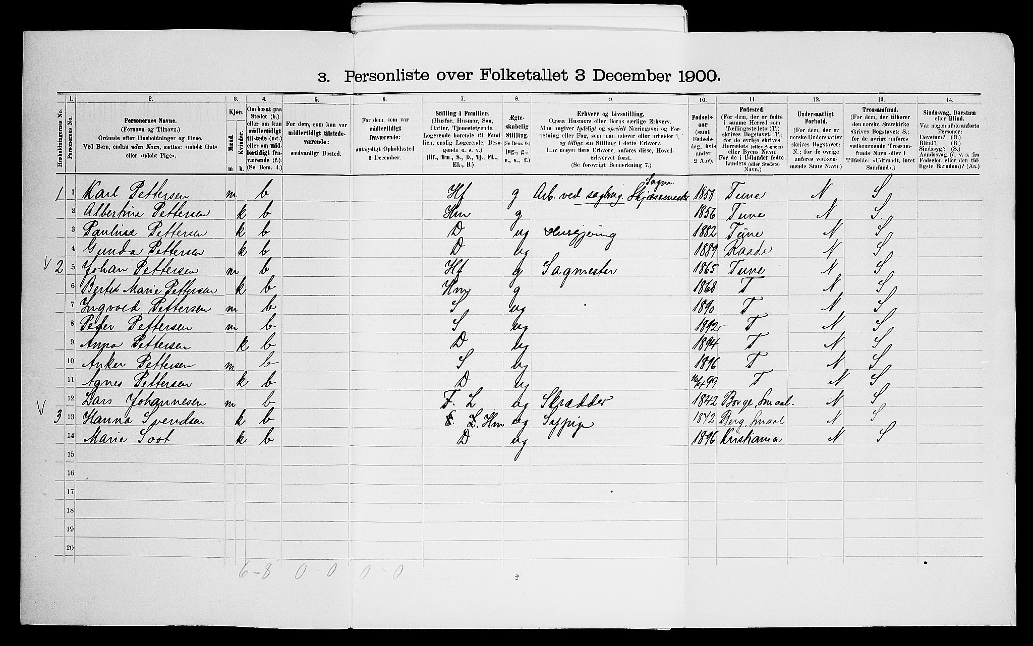 SAO, 1900 census for Glemmen, 1900, p. 74