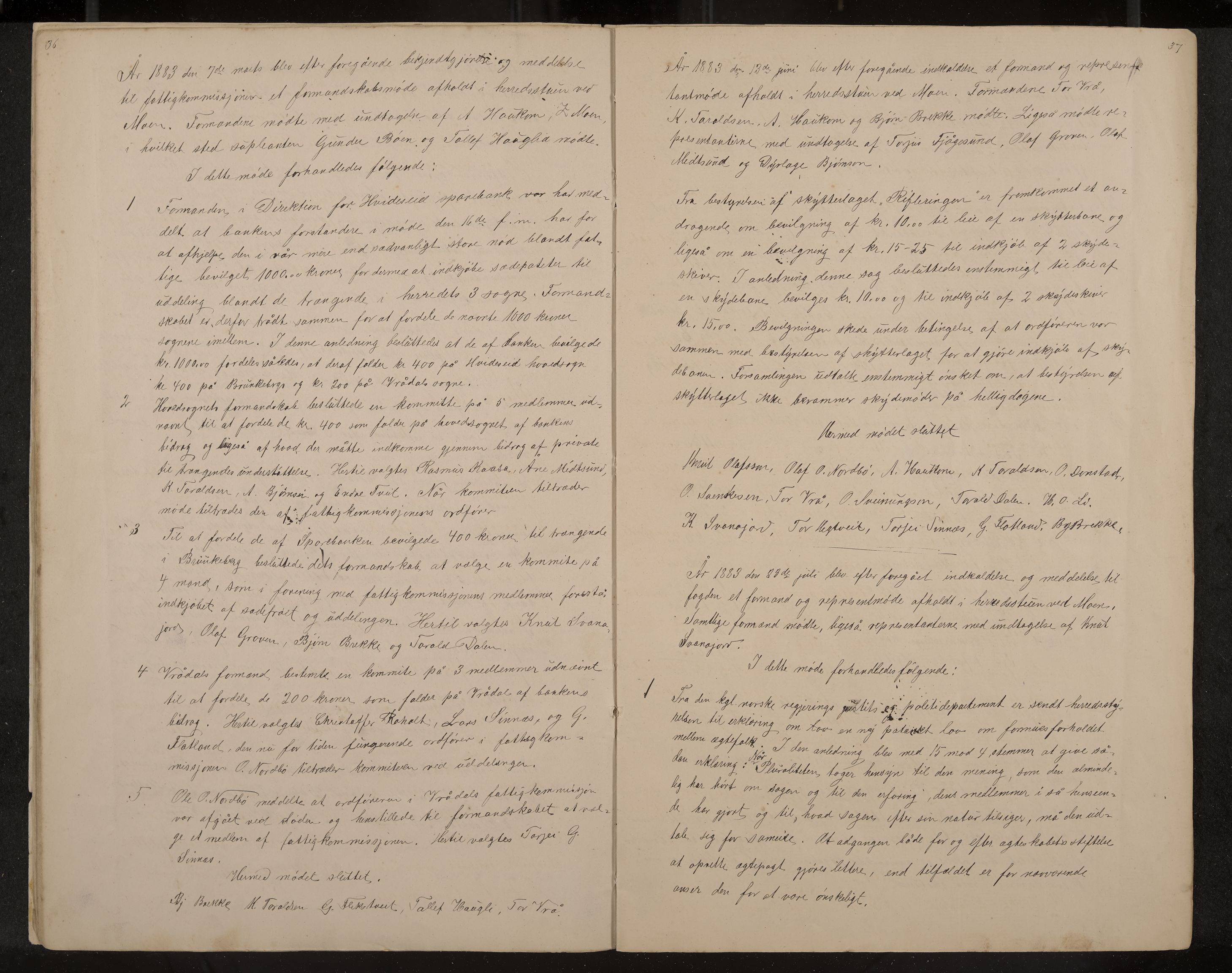 Kviteseid formannskap og sentraladministrasjon, IKAK/0829021/A/Aa/L0041: Utskrift av møtebok, 1882-1884, p. 36-37