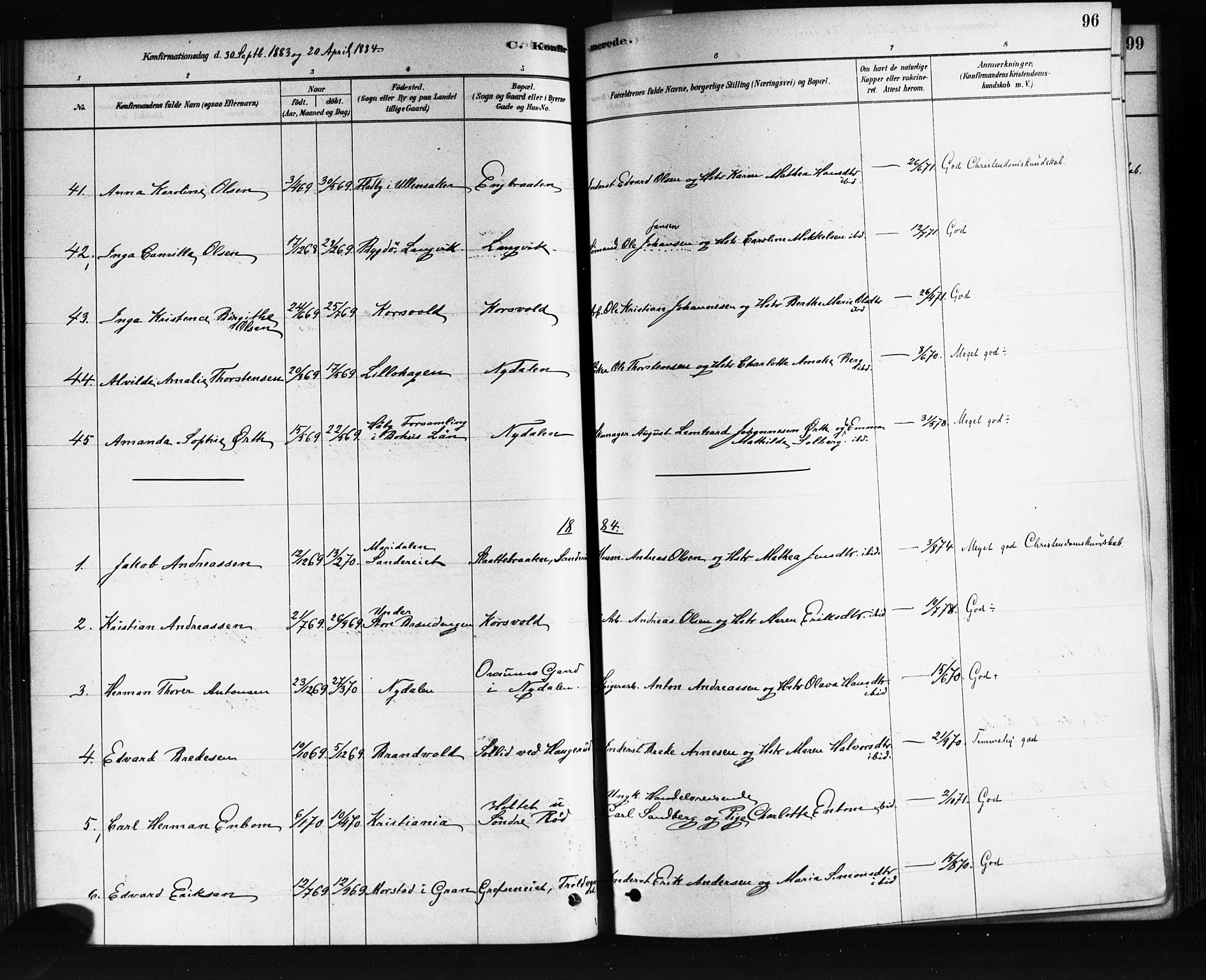 Vestre Aker prestekontor Kirkebøker, AV/SAO-A-10025/F/Fa/L0008: Parish register (official) no. 8, 1878-1903, p. 96