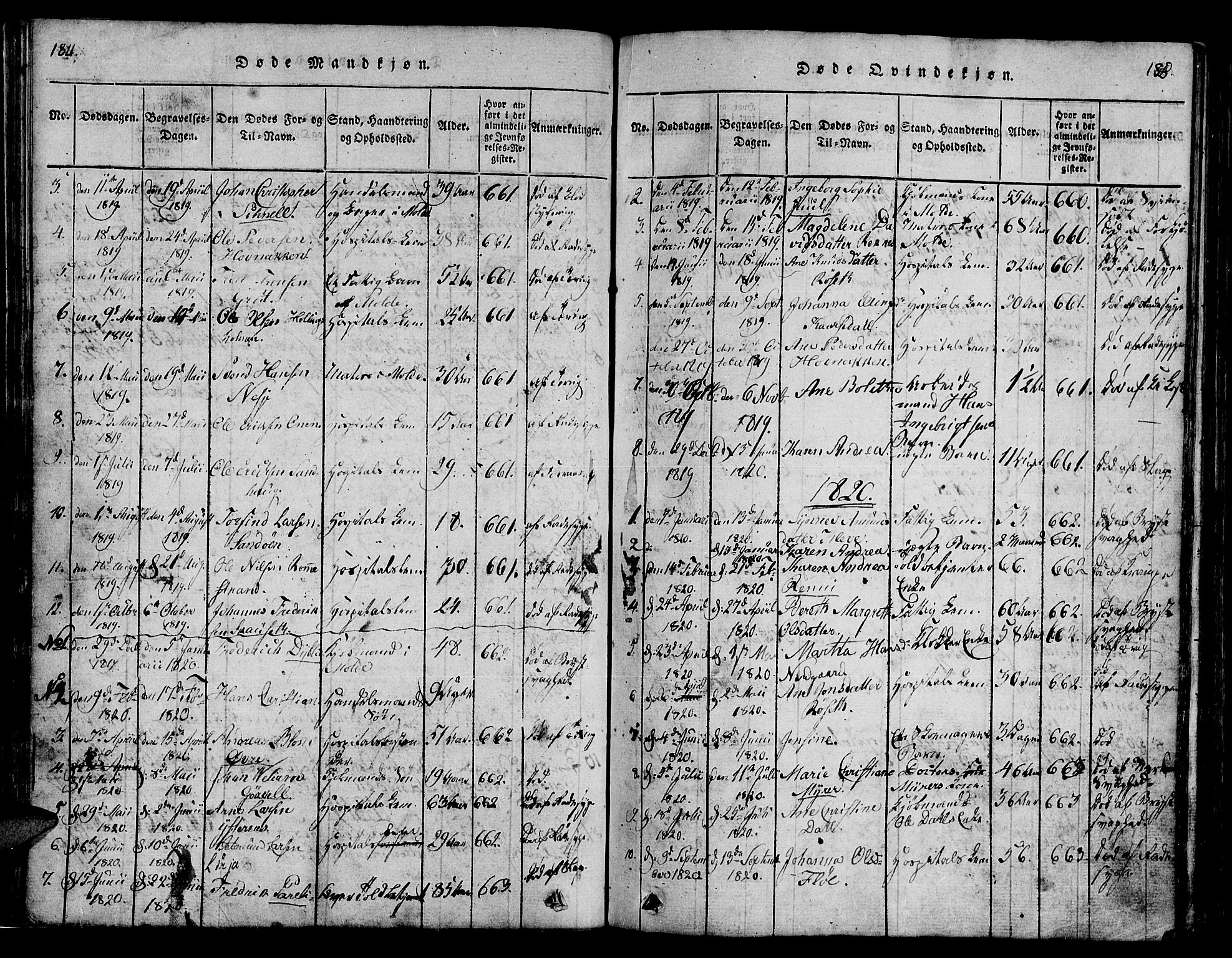 Ministerialprotokoller, klokkerbøker og fødselsregistre - Møre og Romsdal, SAT/A-1454/558/L0700: Parish register (copy) no. 558C01, 1818-1868, p. 184-185
