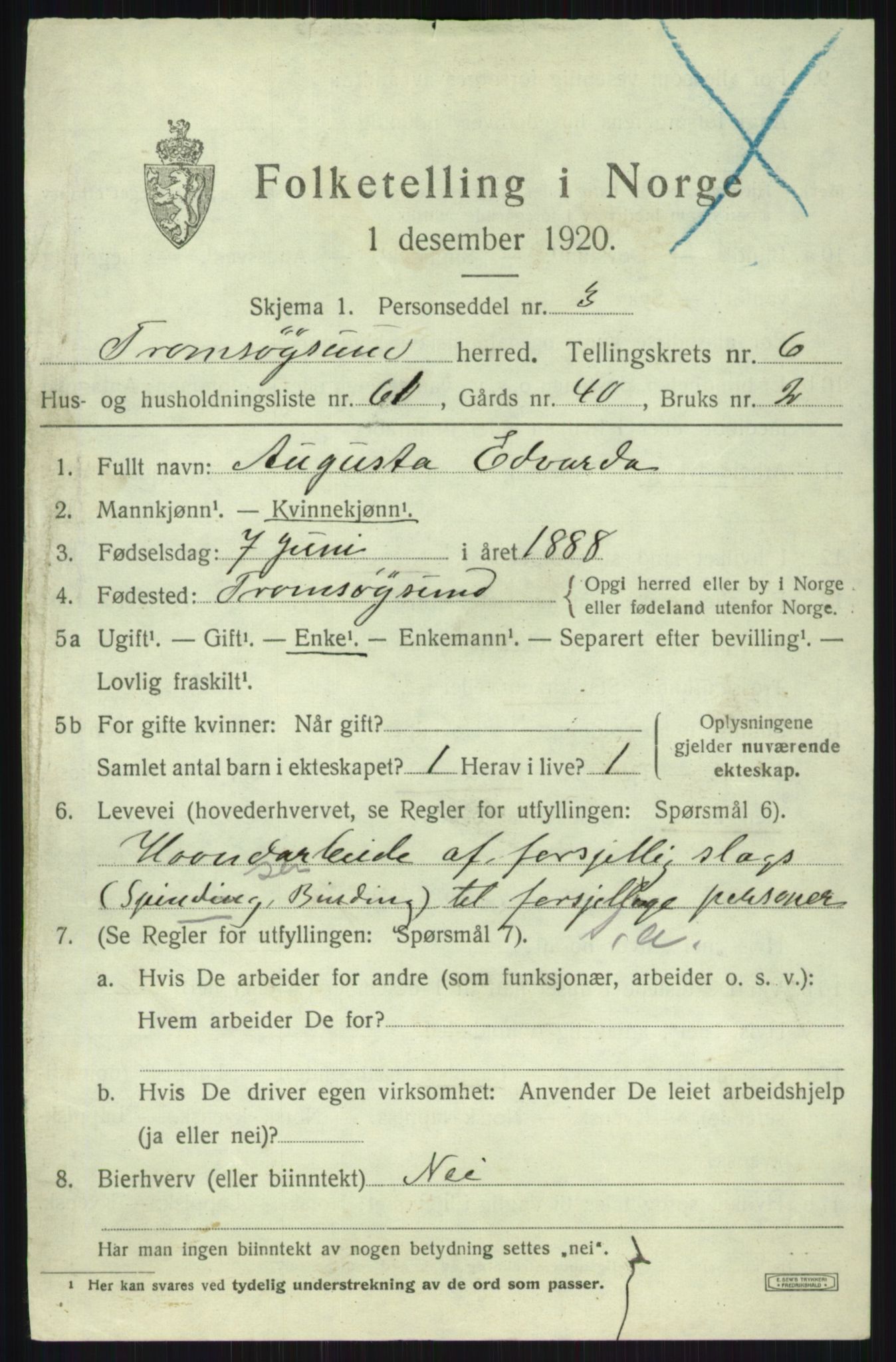 SATØ, 1920 census for Tromsøysund, 1920, p. 5790