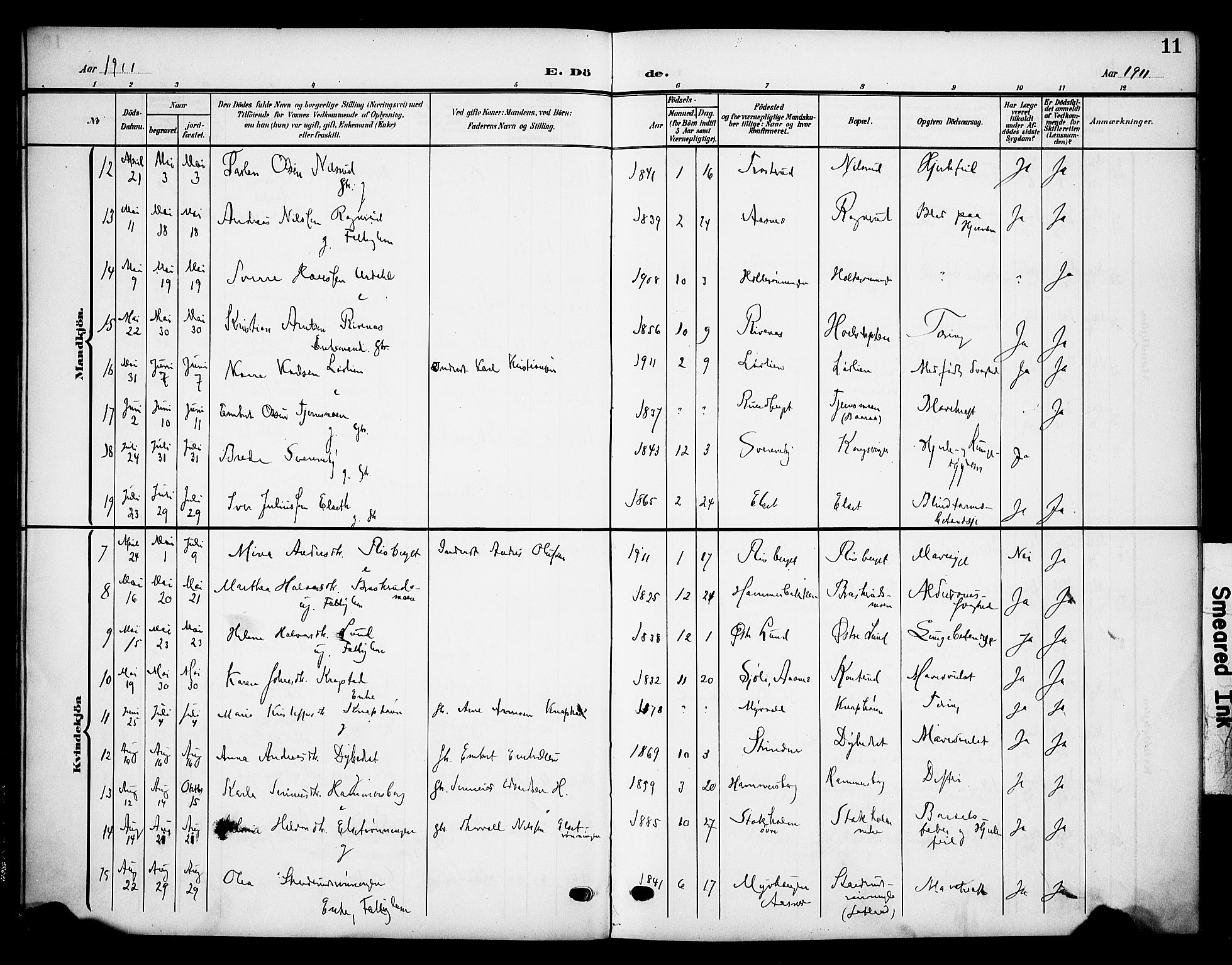 Våler prestekontor, Hedmark, AV/SAH-PREST-040/H/Ha/Haa/L0007: Parish register (official) no. 7, 1908-1919, p. 11