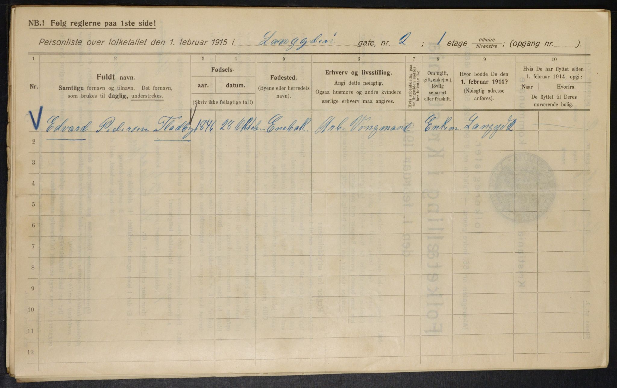 OBA, Municipal Census 1915 for Kristiania, 1915, p. 55942