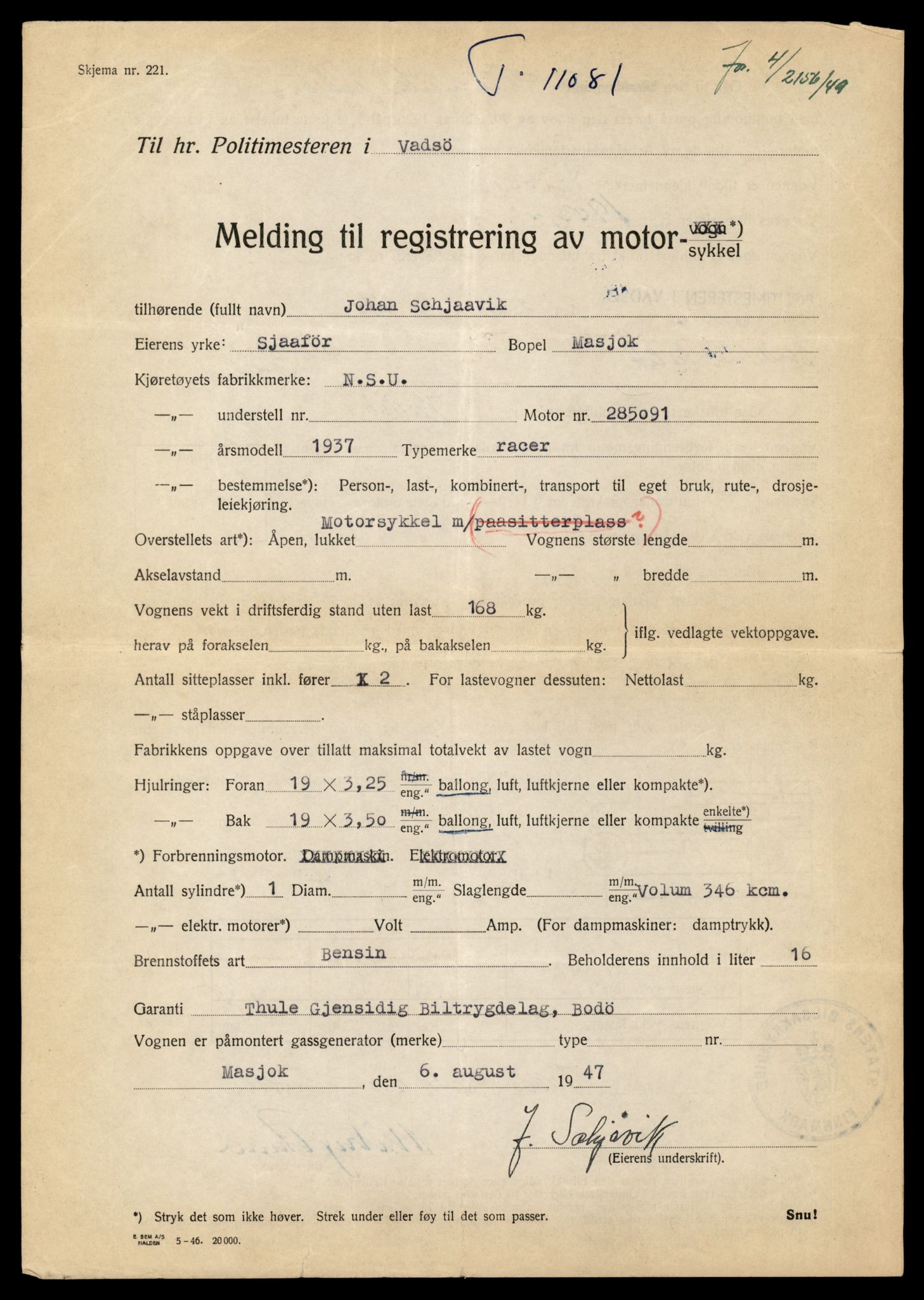 Møre og Romsdal vegkontor - Ålesund trafikkstasjon, AV/SAT-A-4099/F/Fe/L0026: Registreringskort for kjøretøy T 11046 - T 11160, 1927-1998, p. 1111