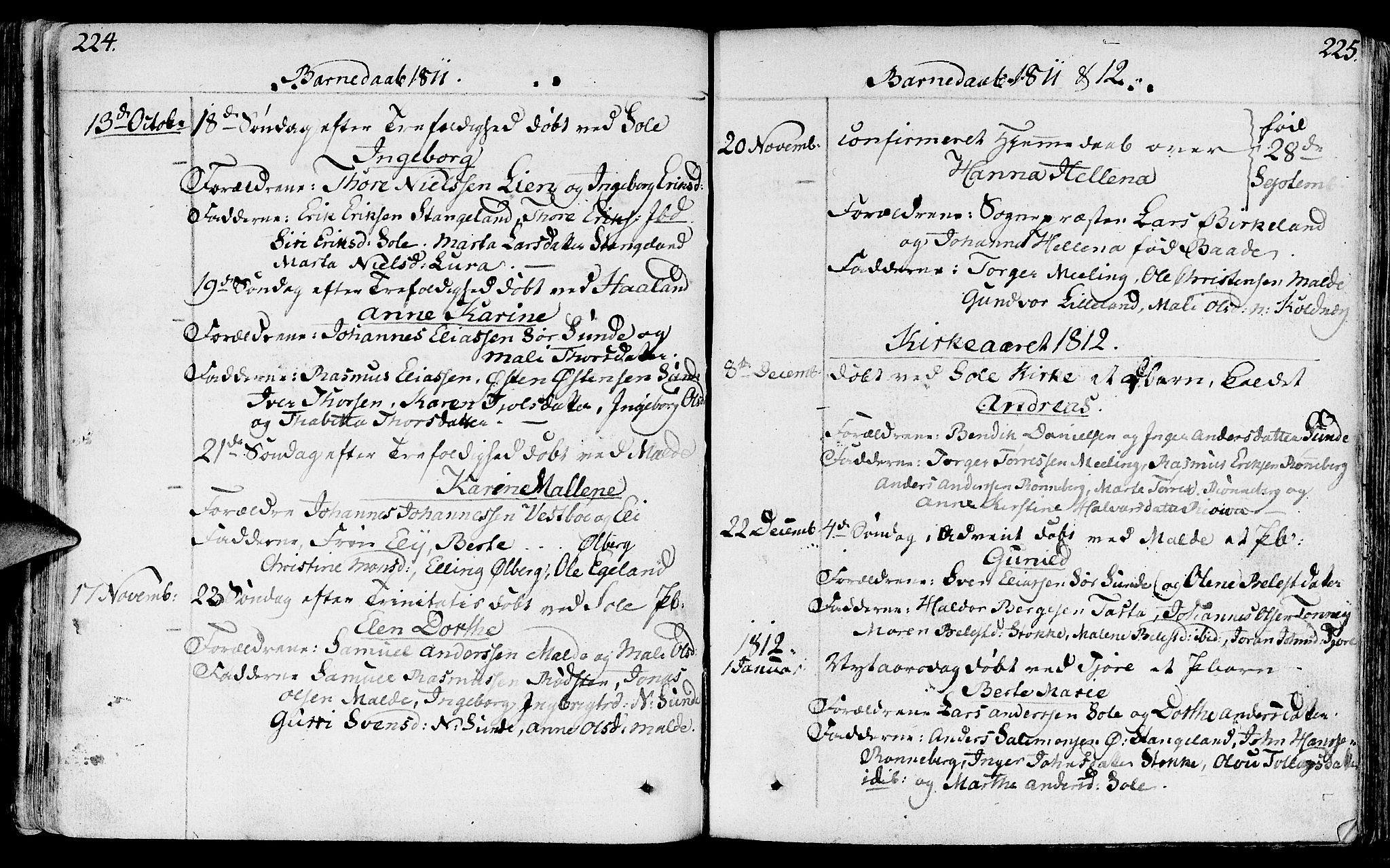 Håland sokneprestkontor, AV/SAST-A-101802/001/30BA/L0003: Parish register (official) no. A 3, 1794-1815, p. 224-225