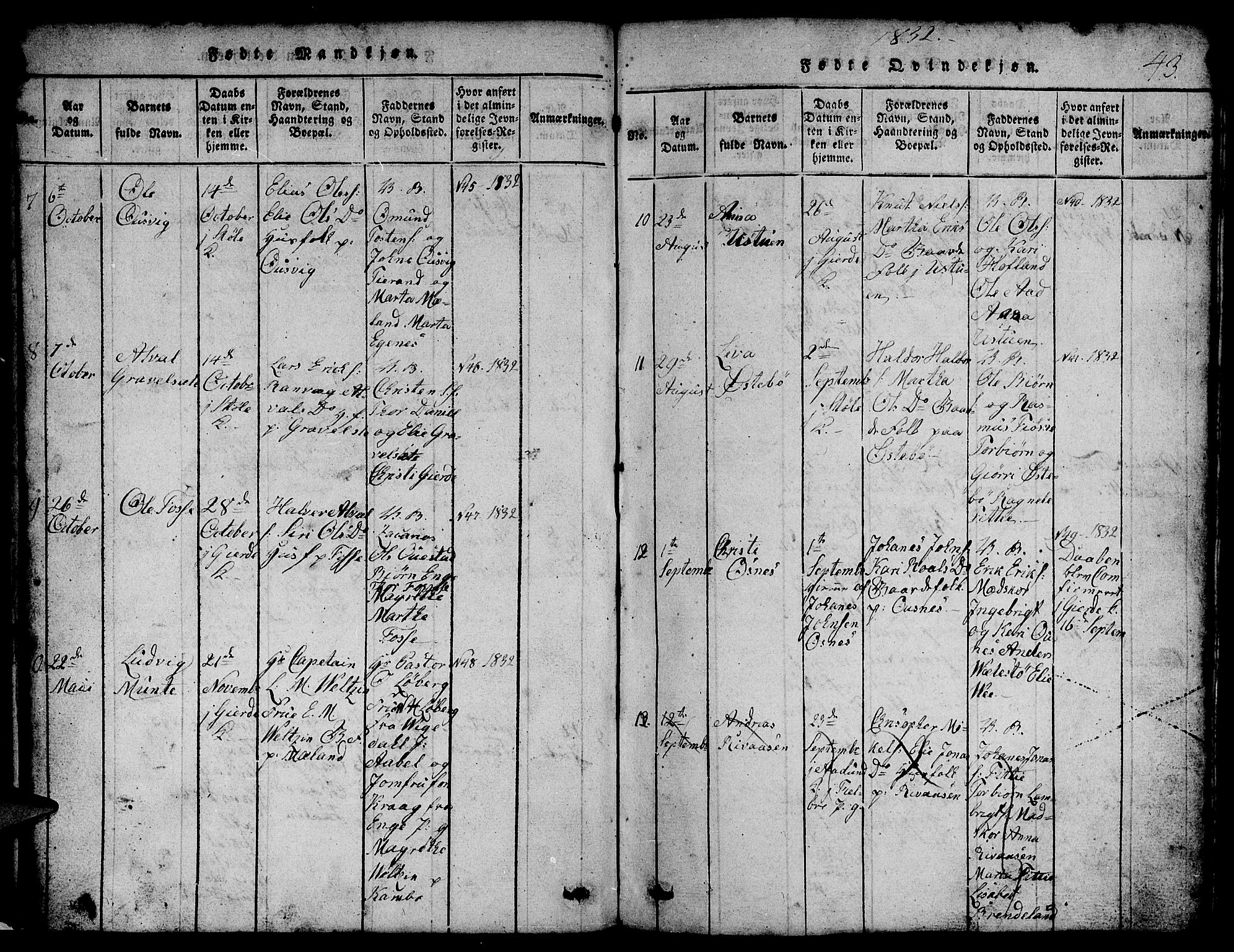 Etne sokneprestembete, SAB/A-75001/H/Hab: Parish register (copy) no. B 1, 1815-1850, p. 43