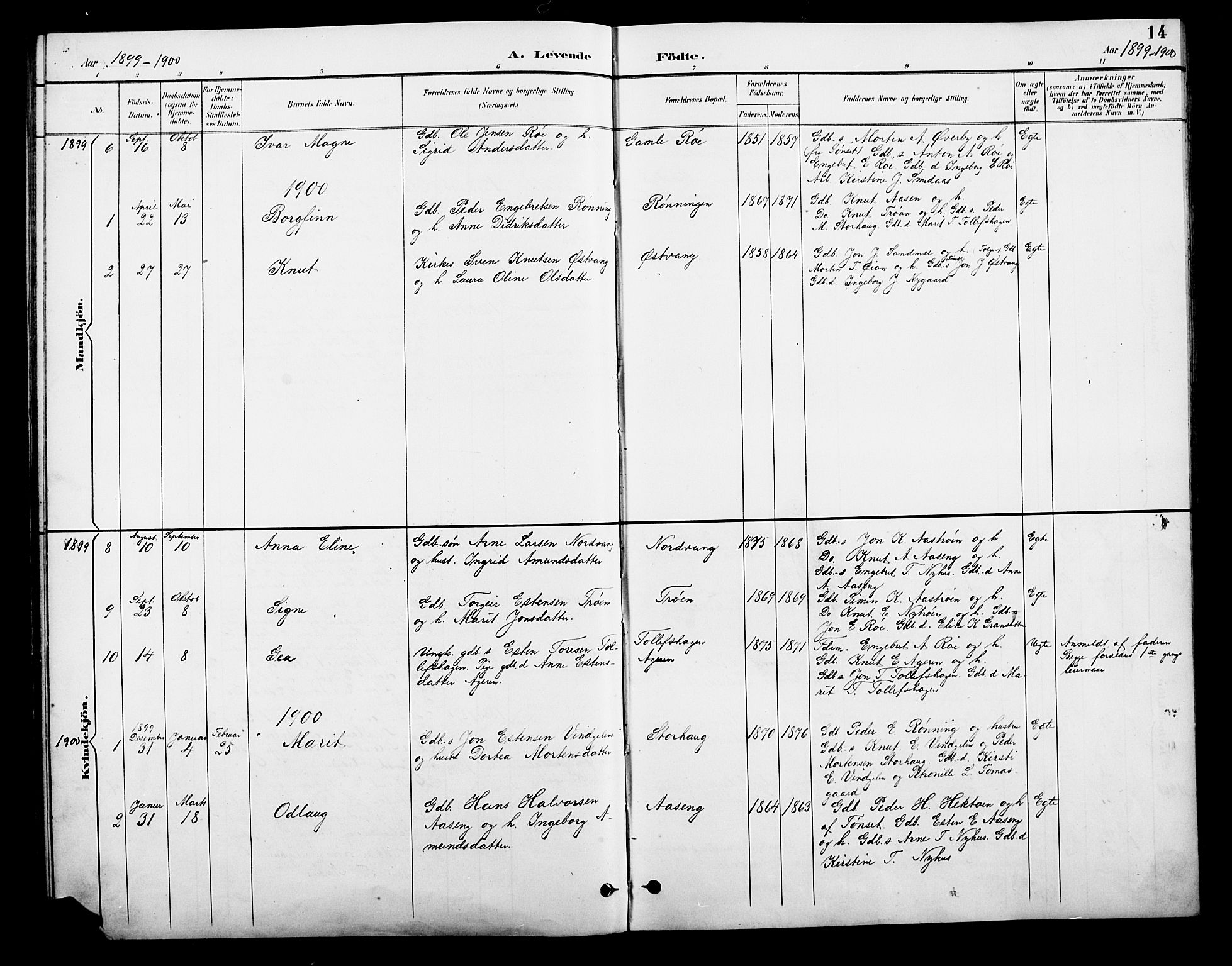 Tolga prestekontor, SAH/PREST-062/L/L0010: Parish register (copy) no. 10, 1894-1918, p. 14