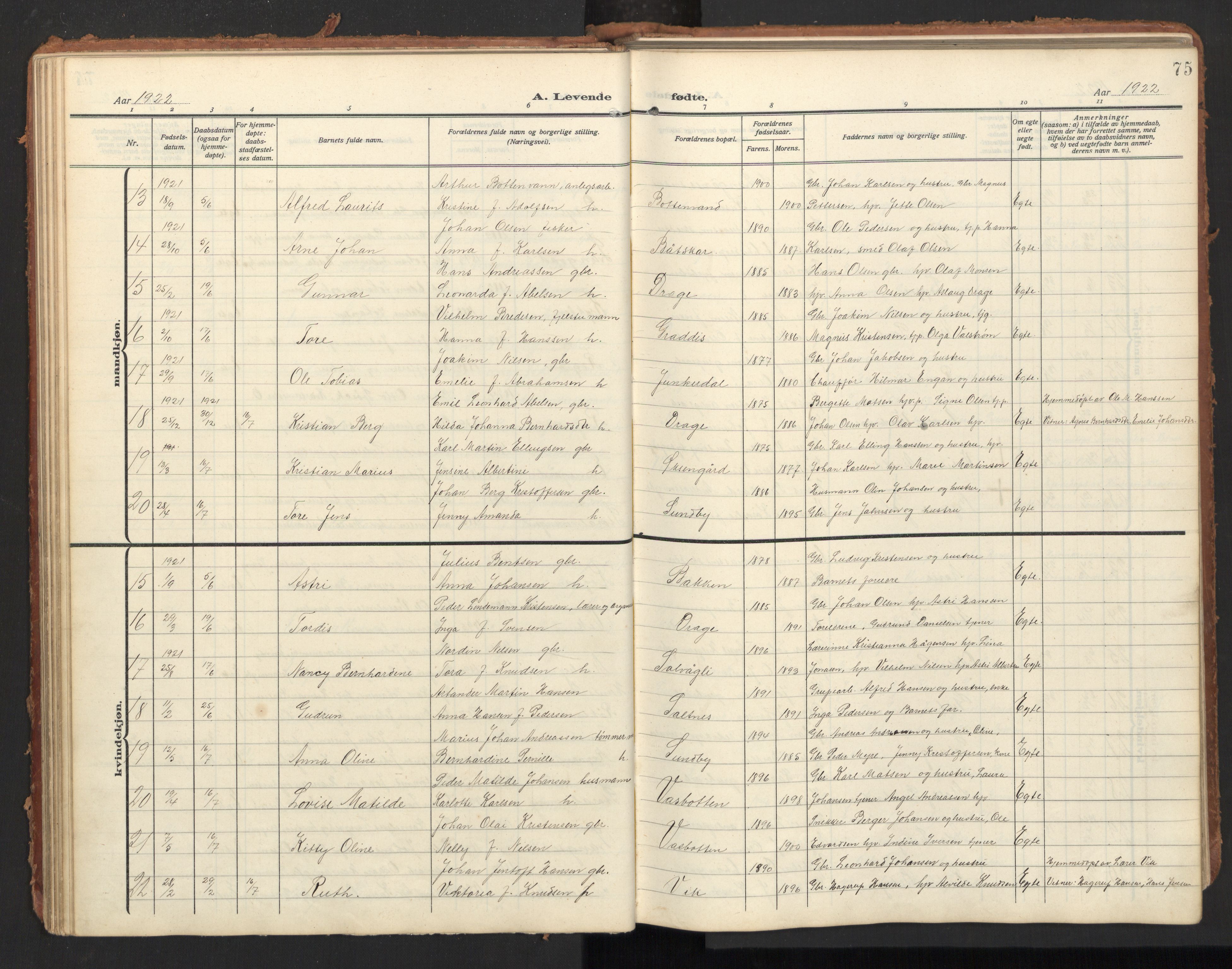Ministerialprotokoller, klokkerbøker og fødselsregistre - Nordland, SAT/A-1459/847/L0683: Parish register (copy) no. 847C11, 1908-1929, p. 75