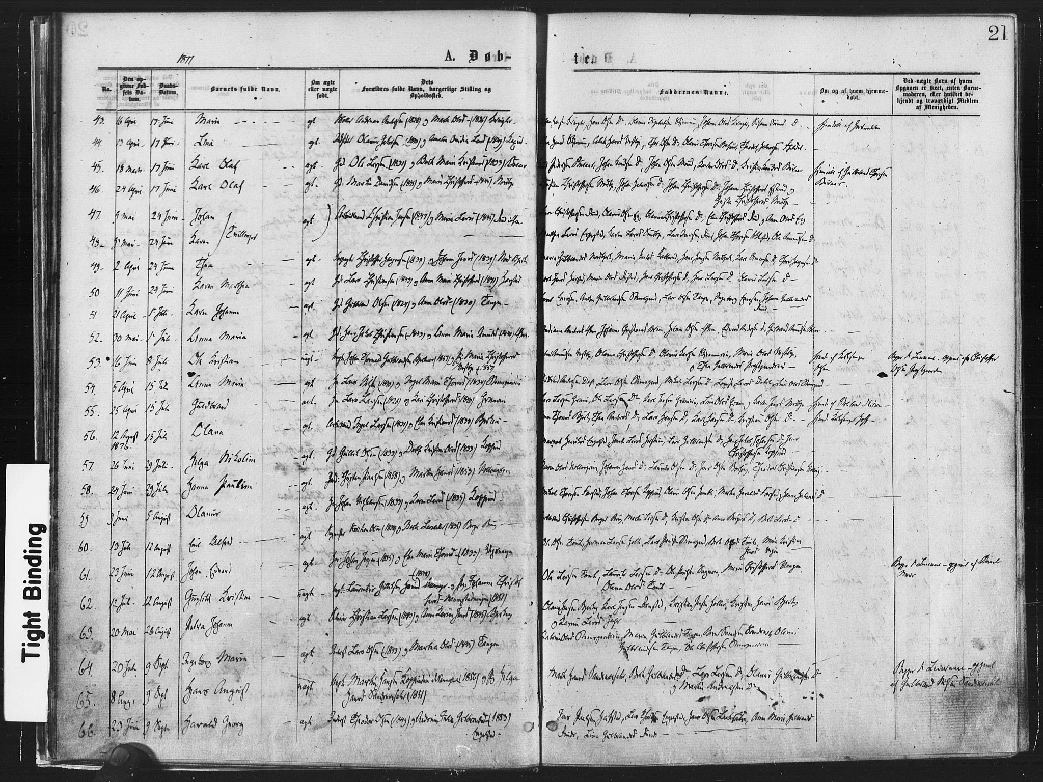 Nannestad prestekontor Kirkebøker, AV/SAO-A-10414a/F/Fa/L0013: Parish register (official) no. I 13, 1873-1880, p. 21