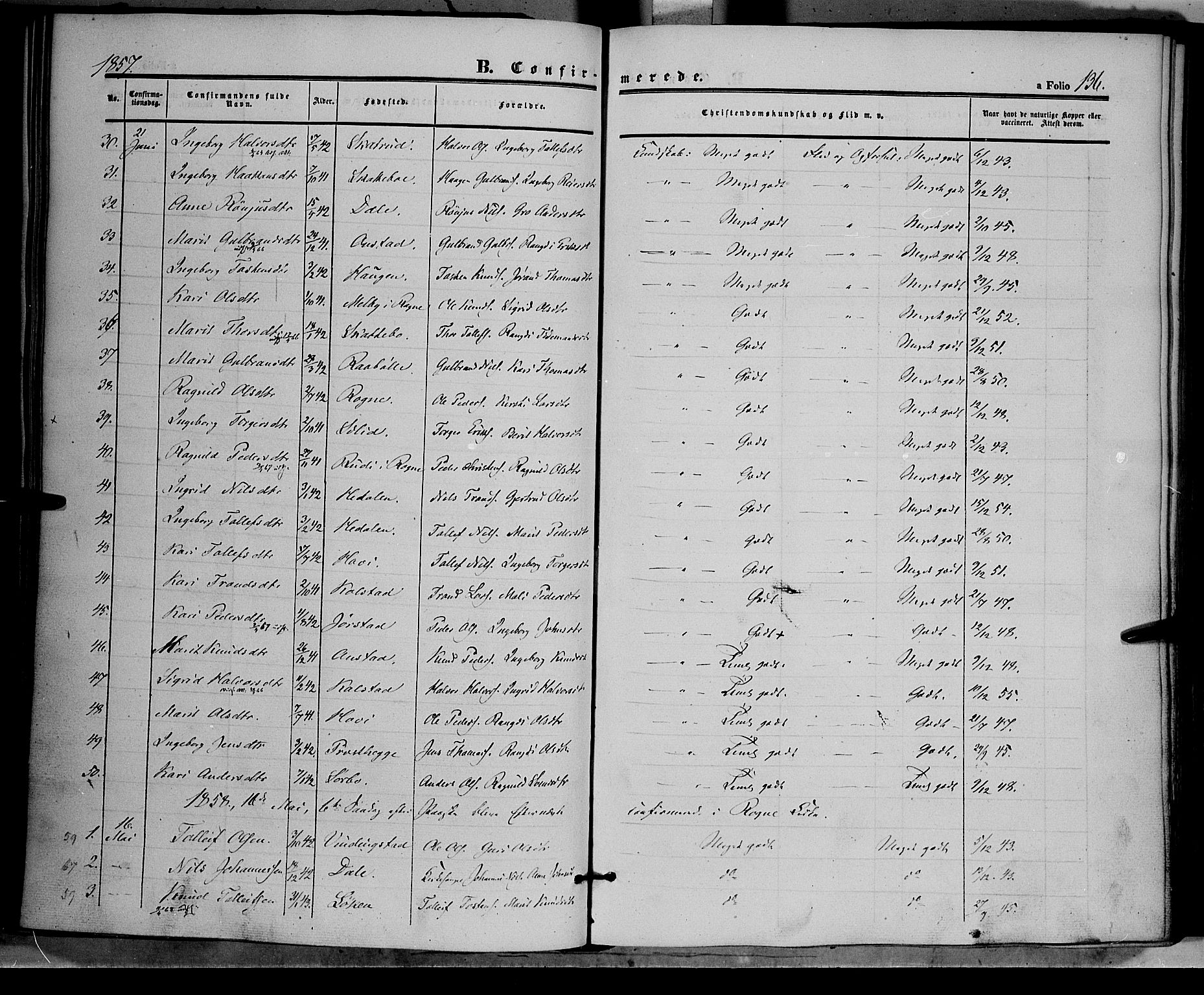 Øystre Slidre prestekontor, SAH/PREST-138/H/Ha/Haa/L0001: Parish register (official) no. 1, 1849-1874, p. 136