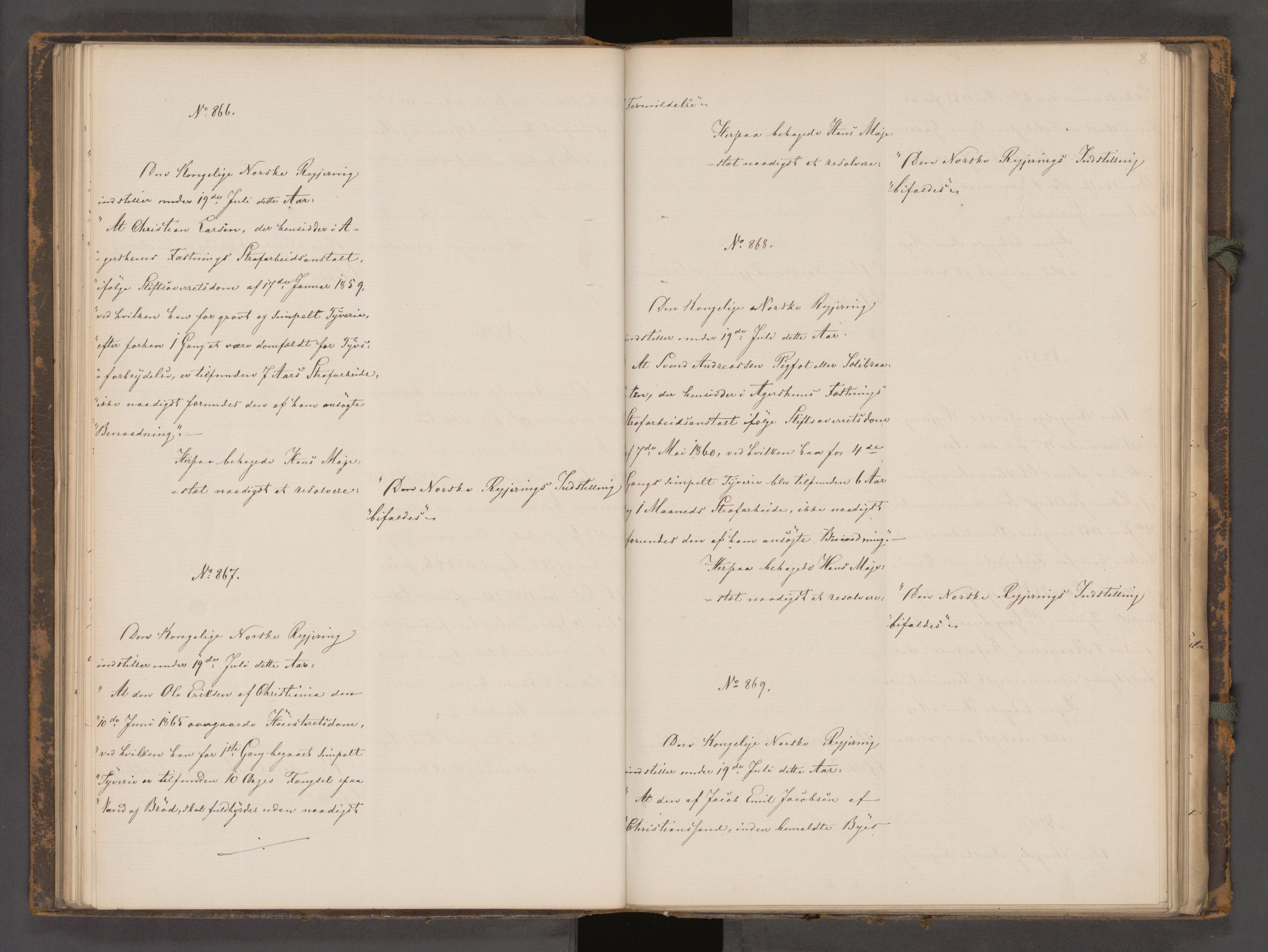 Statsrådssekretariatet, AV/RA-S-1001/A/Ab/L0104: Kgl. res. nr. 724-1001b, 2. halvår, 1865