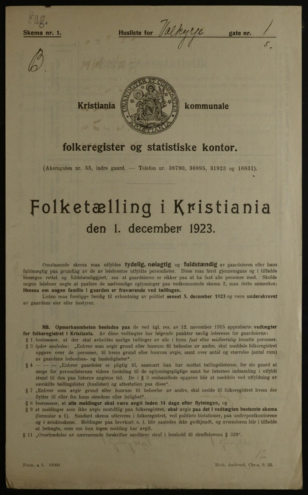 OBA, Municipal Census 1923 for Kristiania, 1923, p. 134393