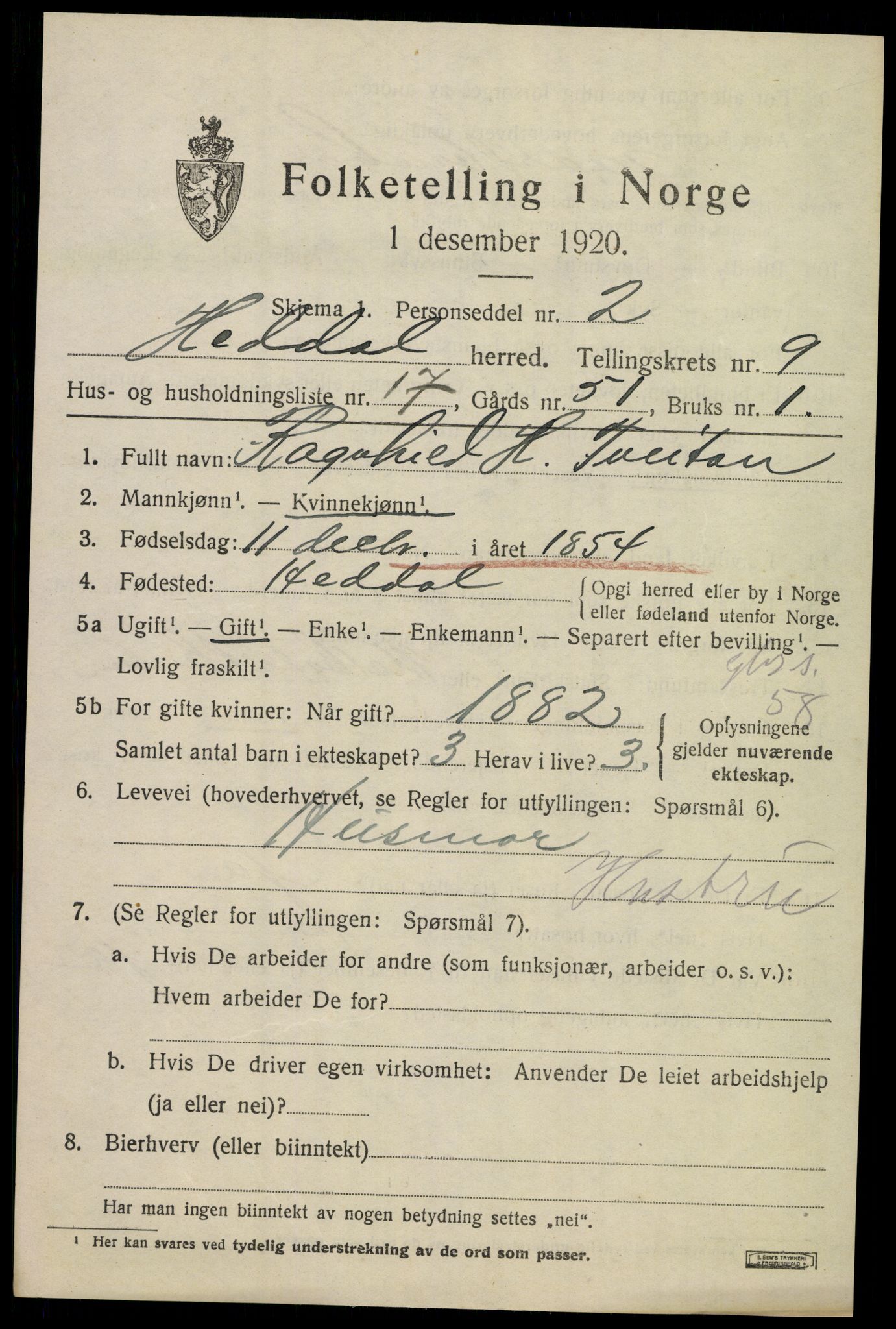 SAKO, 1920 census for Heddal, 1920, p. 6776