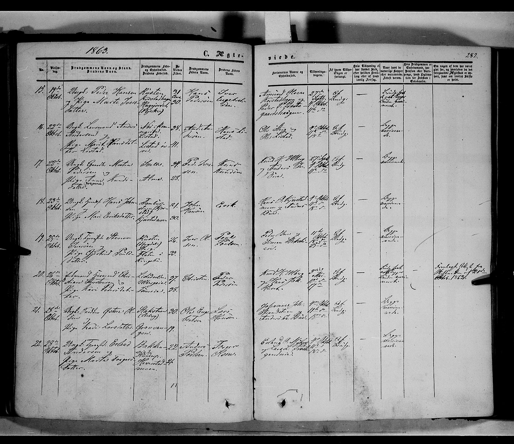 Sør-Fron prestekontor, AV/SAH-PREST-010/H/Ha/Haa/L0001: Parish register (official) no. 1, 1849-1863, p. 282