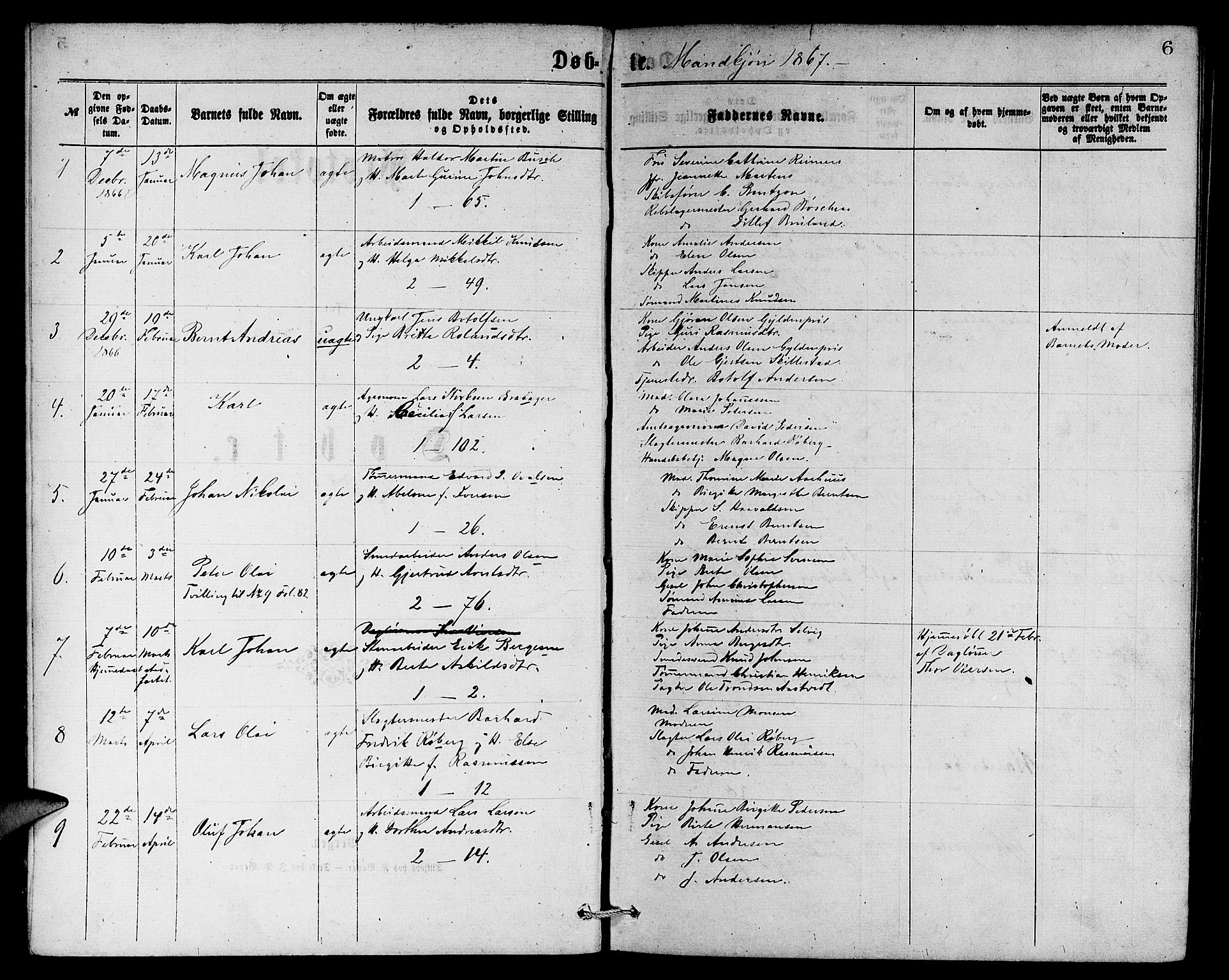 Sandviken Sokneprestembete, SAB/A-77601/H/Hb: Parish register (copy) no. A 1, 1867-1879, p. 6