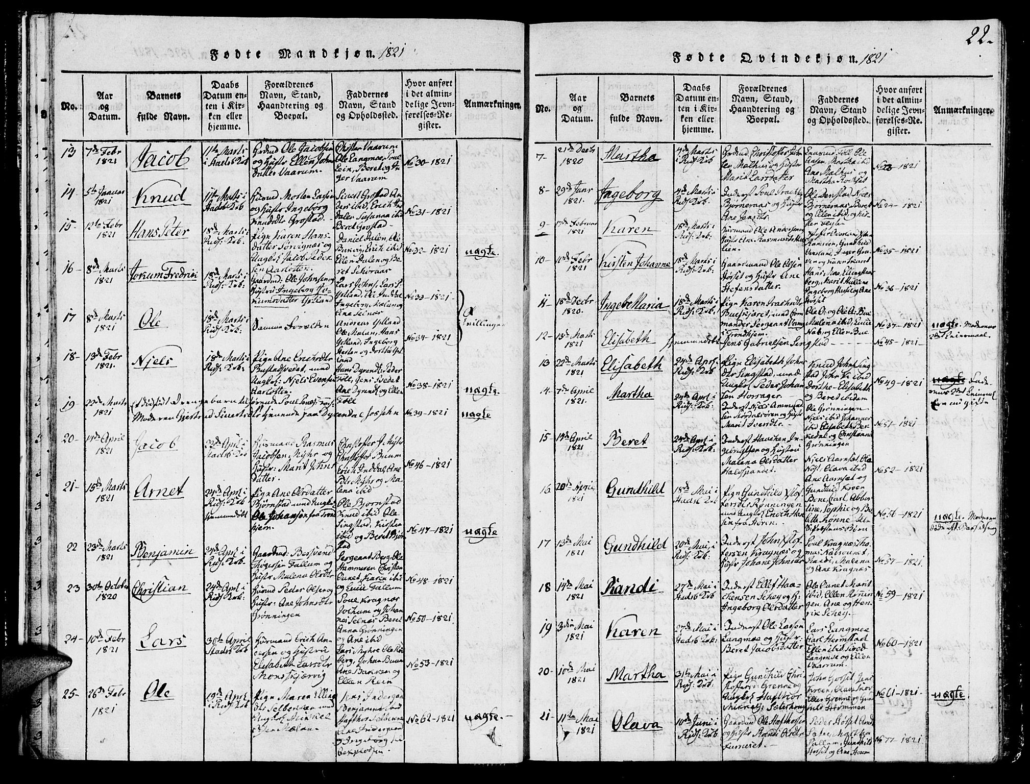 Ministerialprotokoller, klokkerbøker og fødselsregistre - Sør-Trøndelag, SAT/A-1456/646/L0608: Parish register (official) no. 646A06, 1816-1825, p. 22
